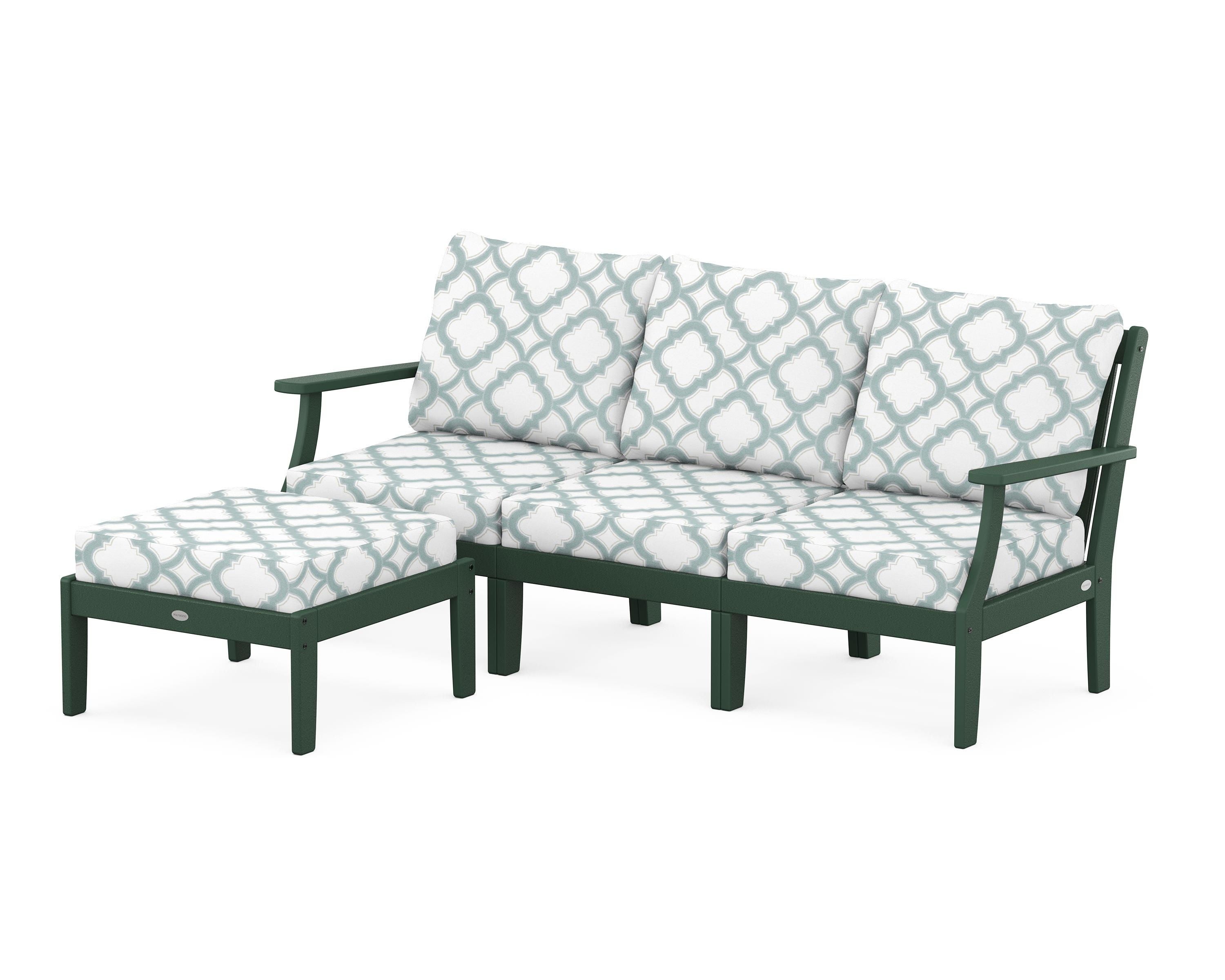 POLYWOOD® Braxton Modular 4-Piece Deep Seating Set with Ottoman in Green / Trellis Glacier Spa