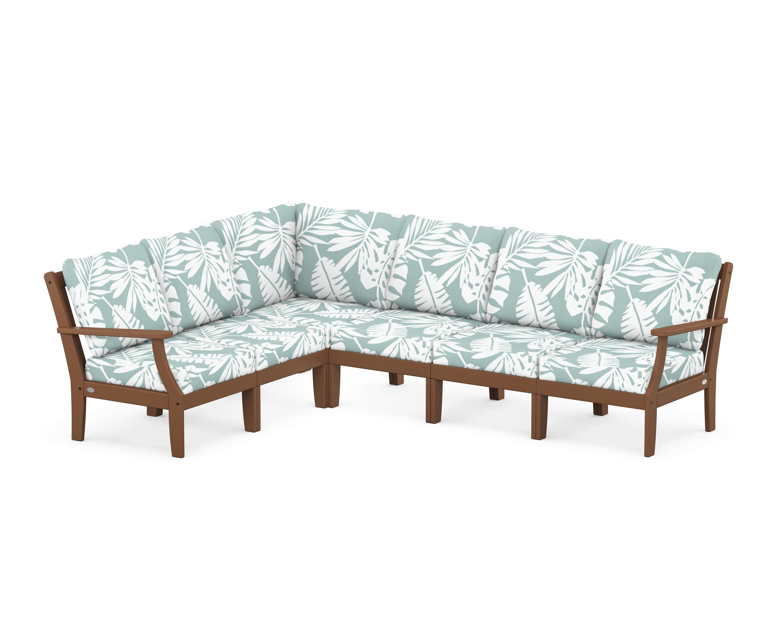 POLYWOOD® Braxton Modular 6-Piece Deep Seating Set in Teak / Leaf Glacier Spa