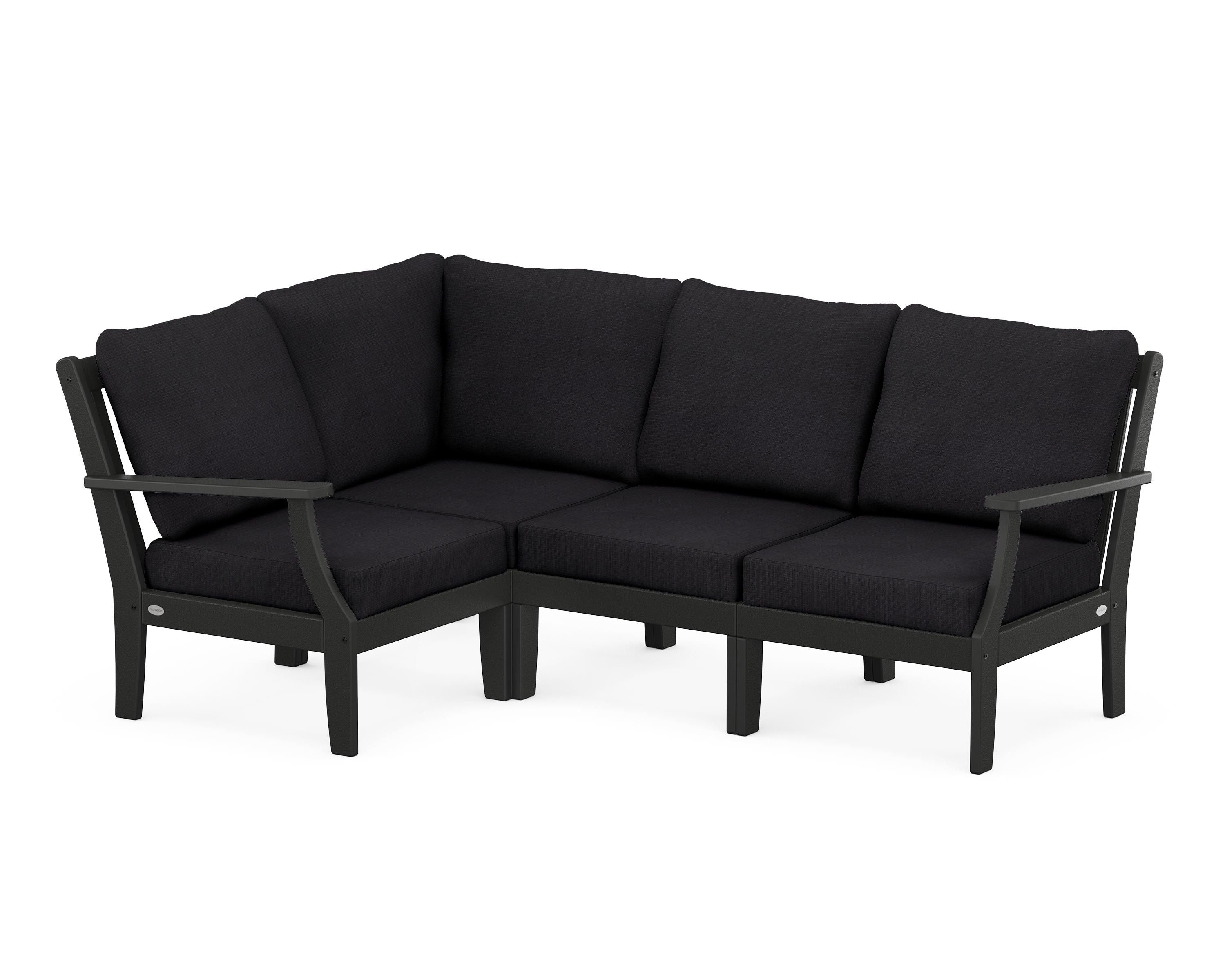 POLYWOOD® Braxton Modular 4-Piece Deep Seating Set in Black / Midnight Linen