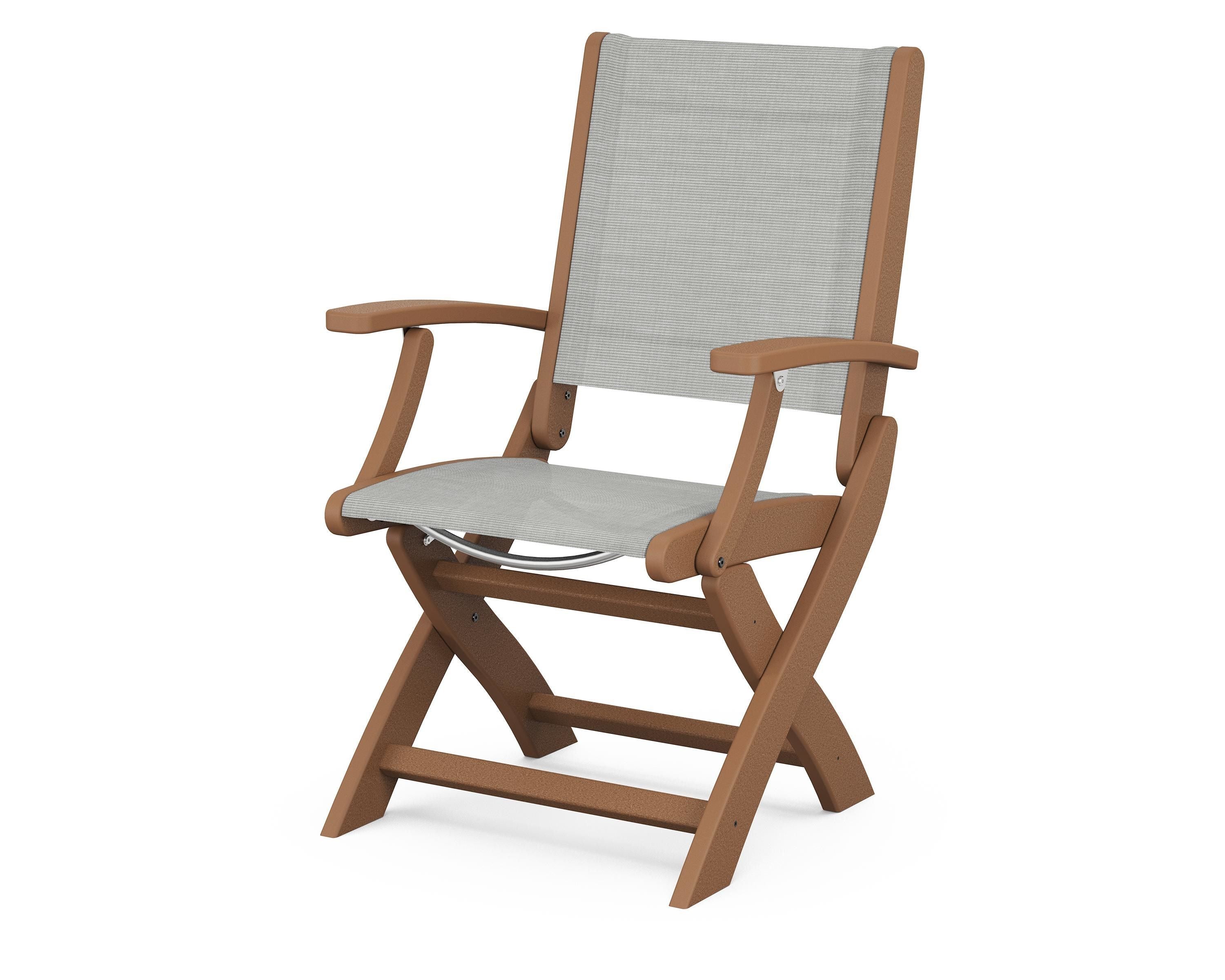 POLYWOOD® Coastal Folding Chair in Teak / Metallic Sling