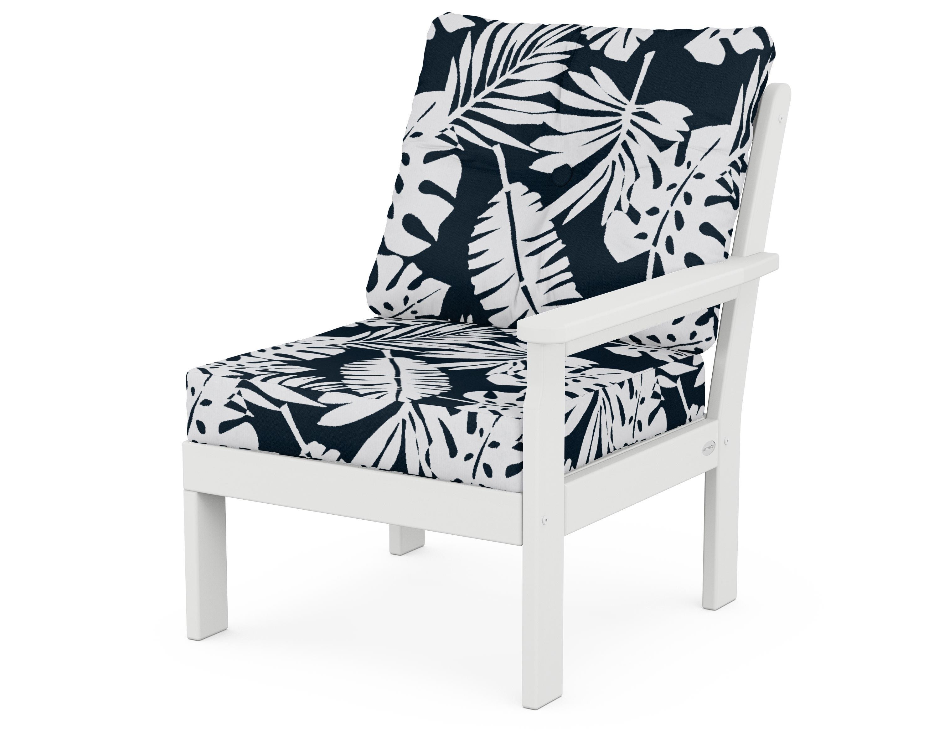 POLYWOOD® Vineyard Modular Right Arm Chair in White / Leaf Marine Indigo