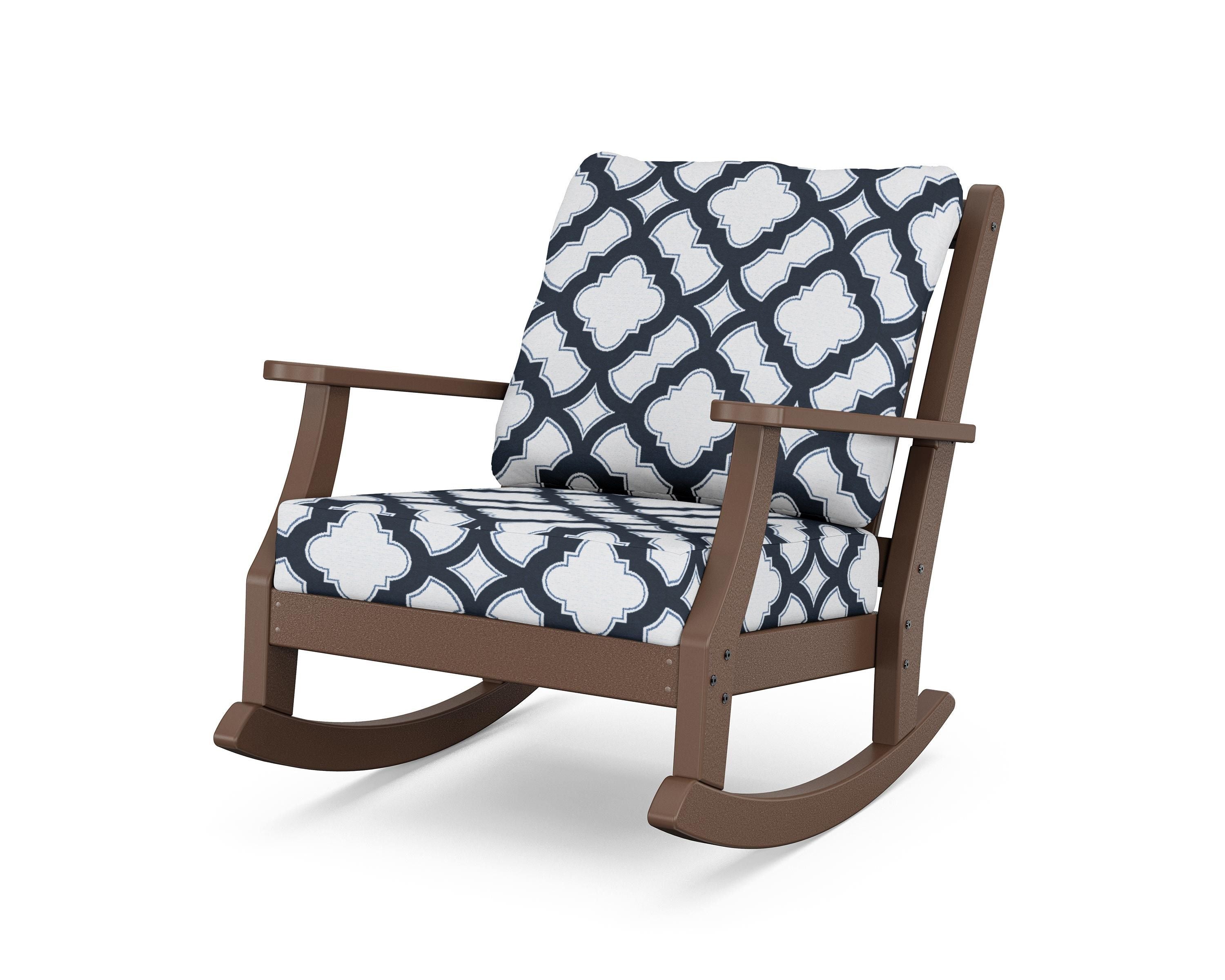 Country Living Wovendale Deep Seating Rocking Chair in Mahogany / Trellis Marine Indigo