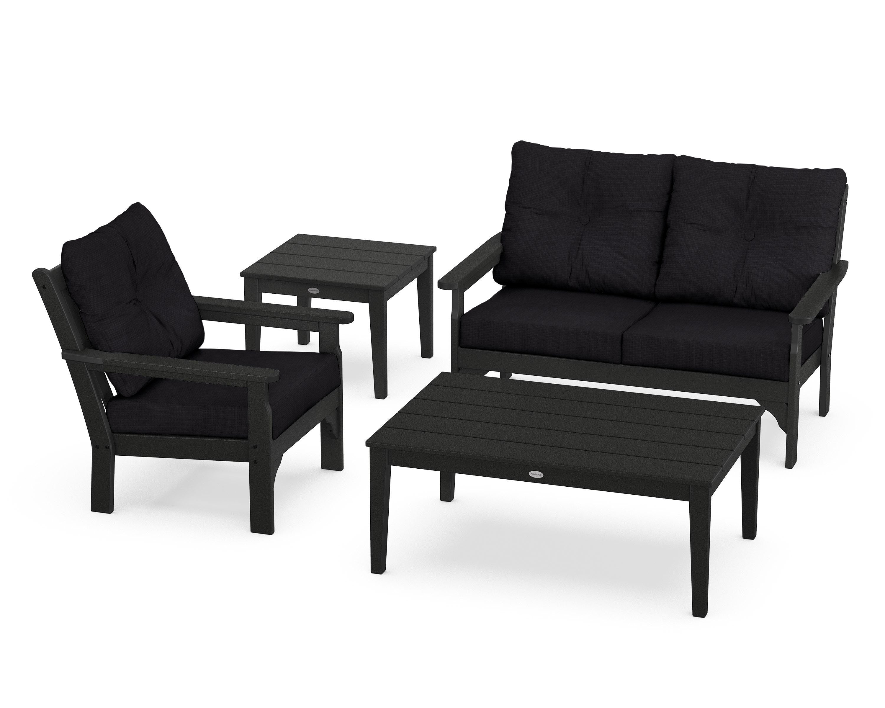 POLYWOOD® Vineyard 4-Piece Deep Seating Set in Black / Midnight Linen