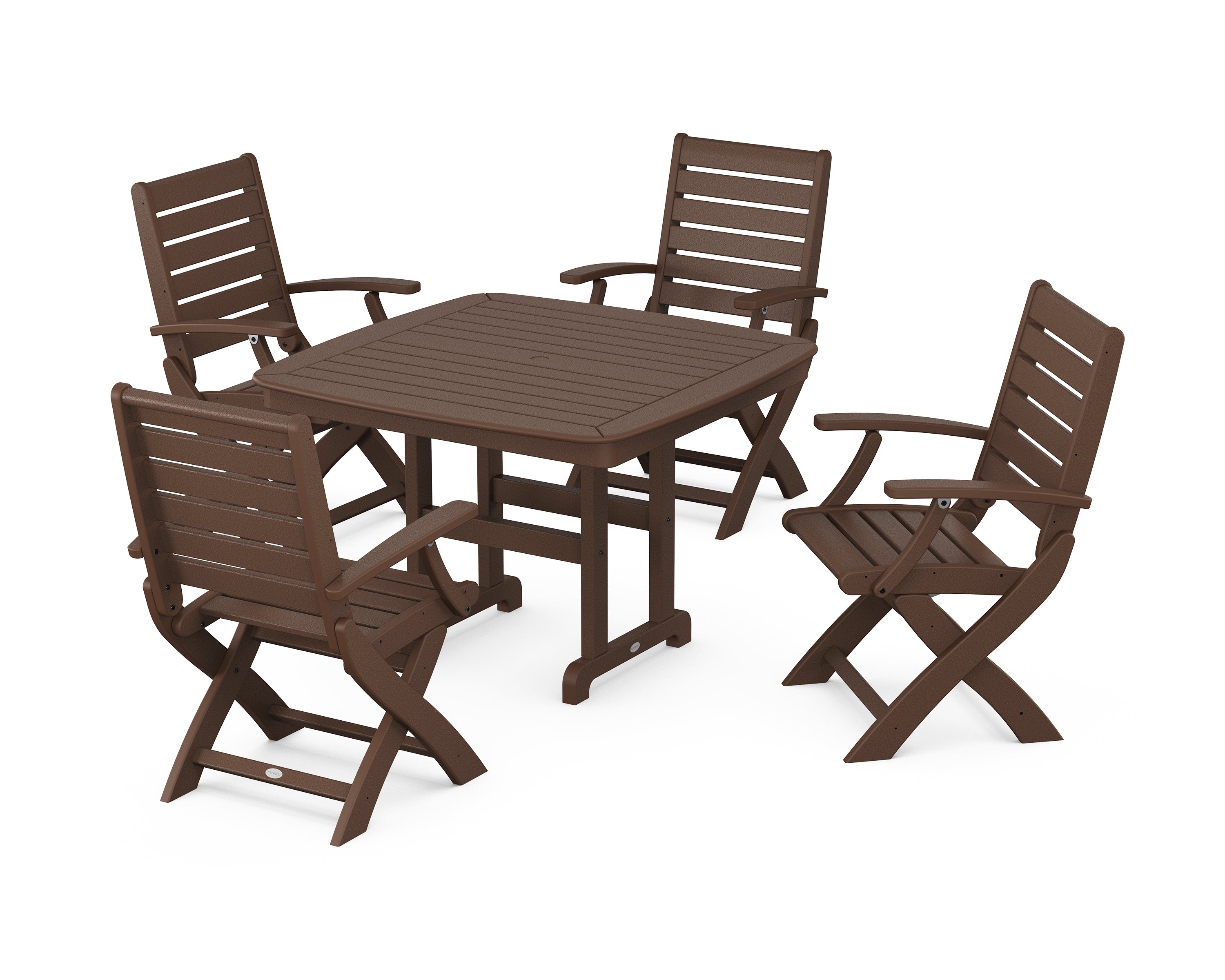POLYWOOD® Signature Folding Chair 5-Piece Dining Set with Trestle Legs in Mahogany