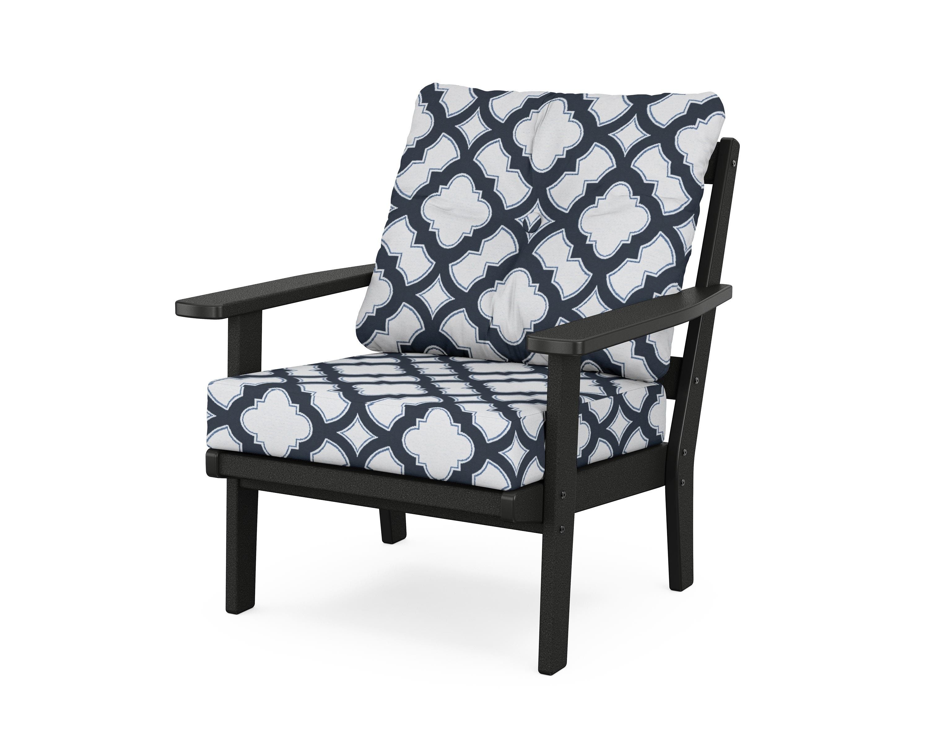 POLYWOOD® Oxford Deep Seating Chair in Black / Trellis Marine Indigo