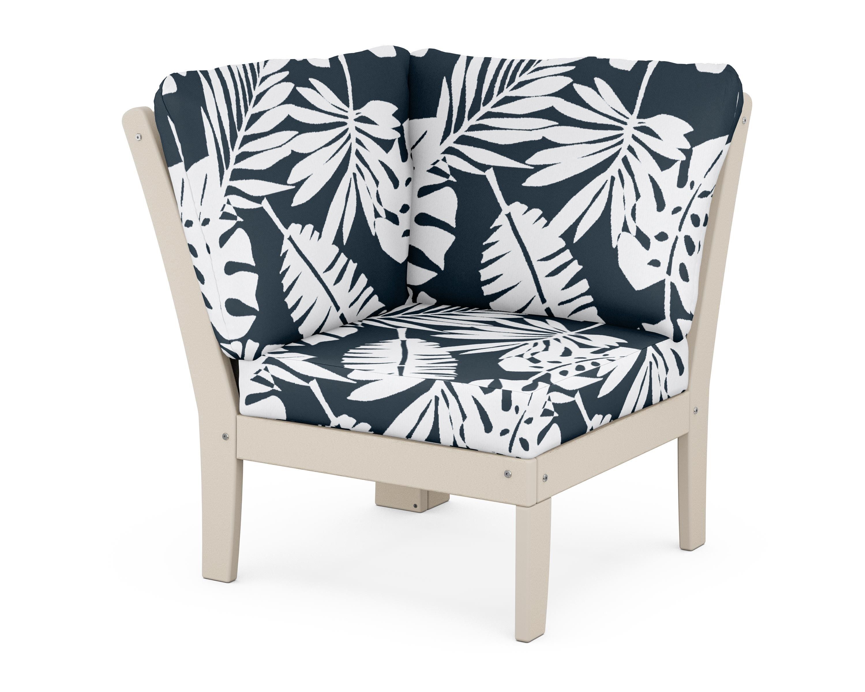 POLYWOOD® Braxton Modular Corner Chair in Sand / Leaf Marine Indigo