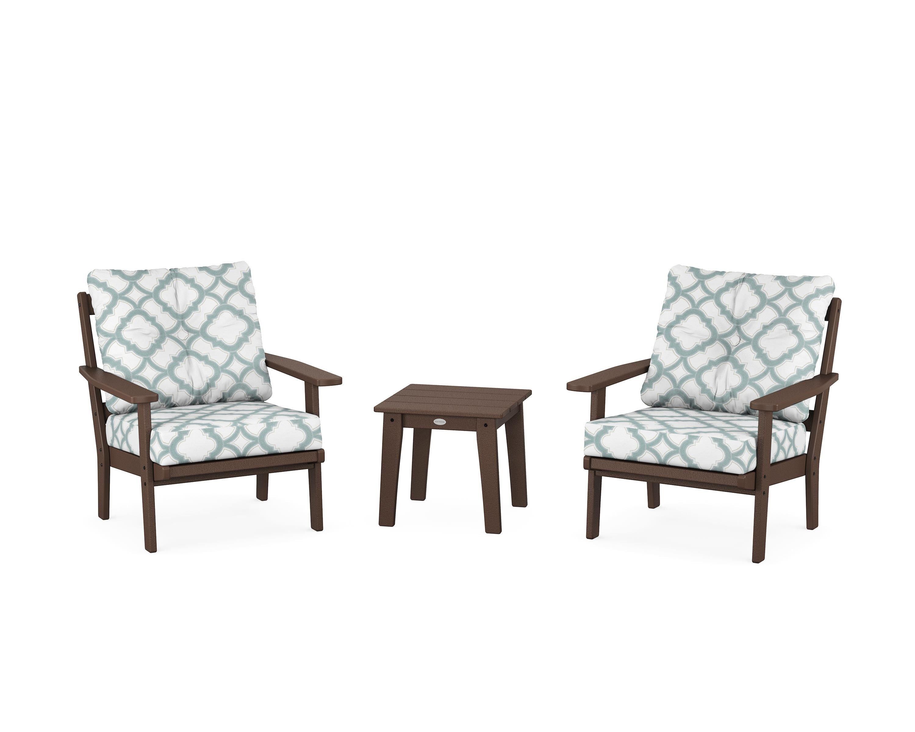 POLYWOOD® Prairie 3-Piece Deep Seating Set in Mahogany / Trellis Glacier Spa