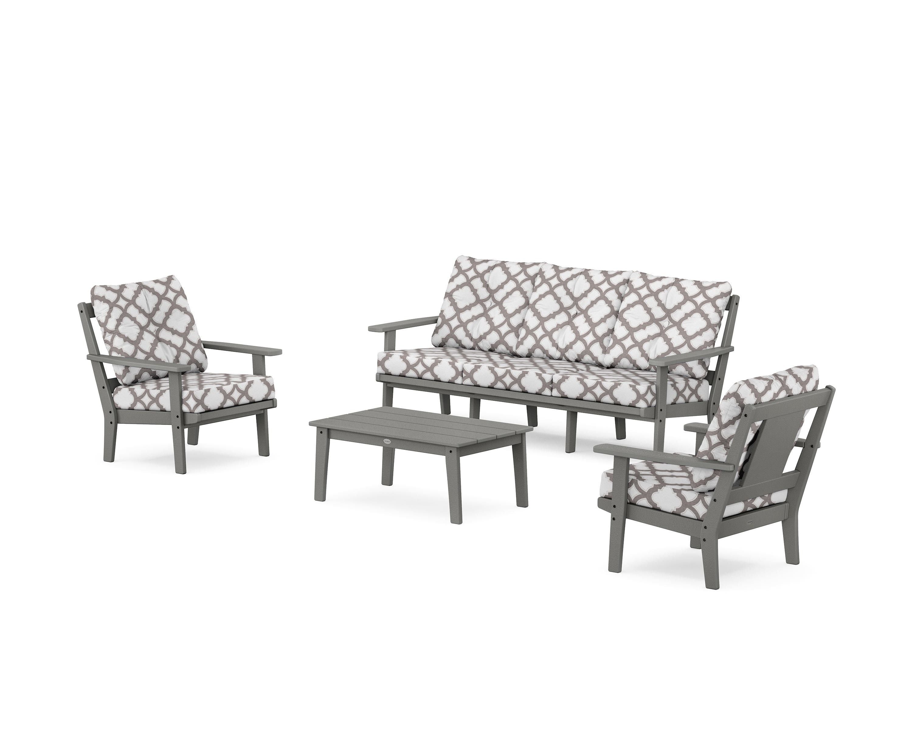 POLYWOOD® Prairie 4-Piece Deep Seating Set with Sofa in Slate Grey / Trellis Grey Mist