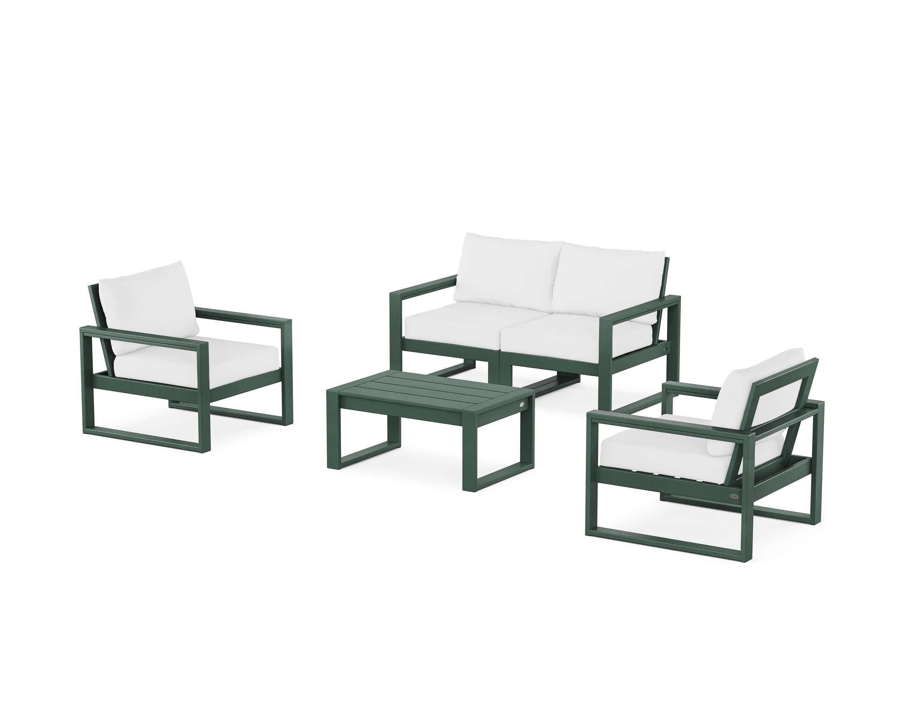 POLYWOOD® EDGE Sectional 4-Piece Deep Seating Set with Loveseat in Green / Natural