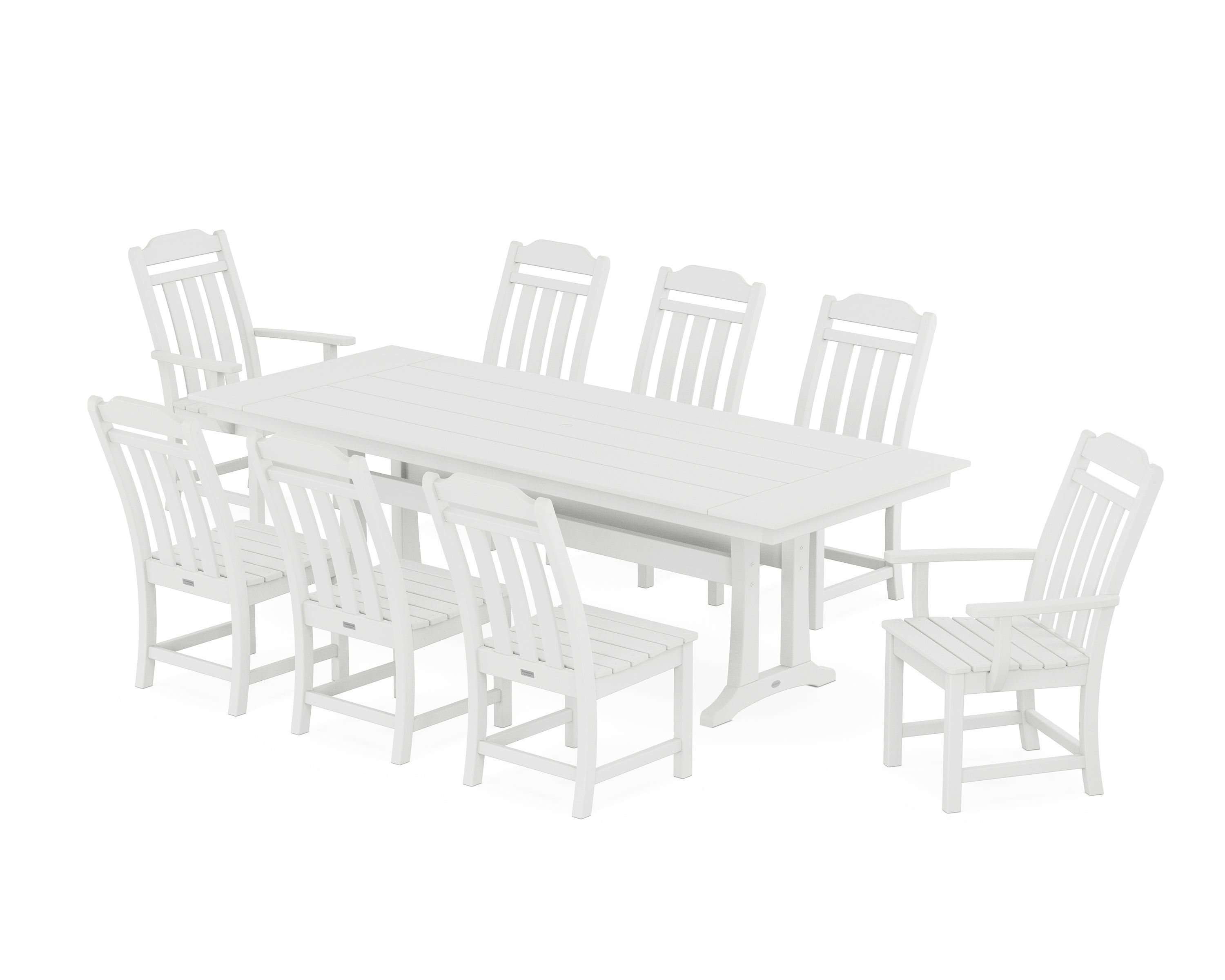 Country Living Cottage 9-Piece Farmhouse Dining Set with Trestle Legs in White