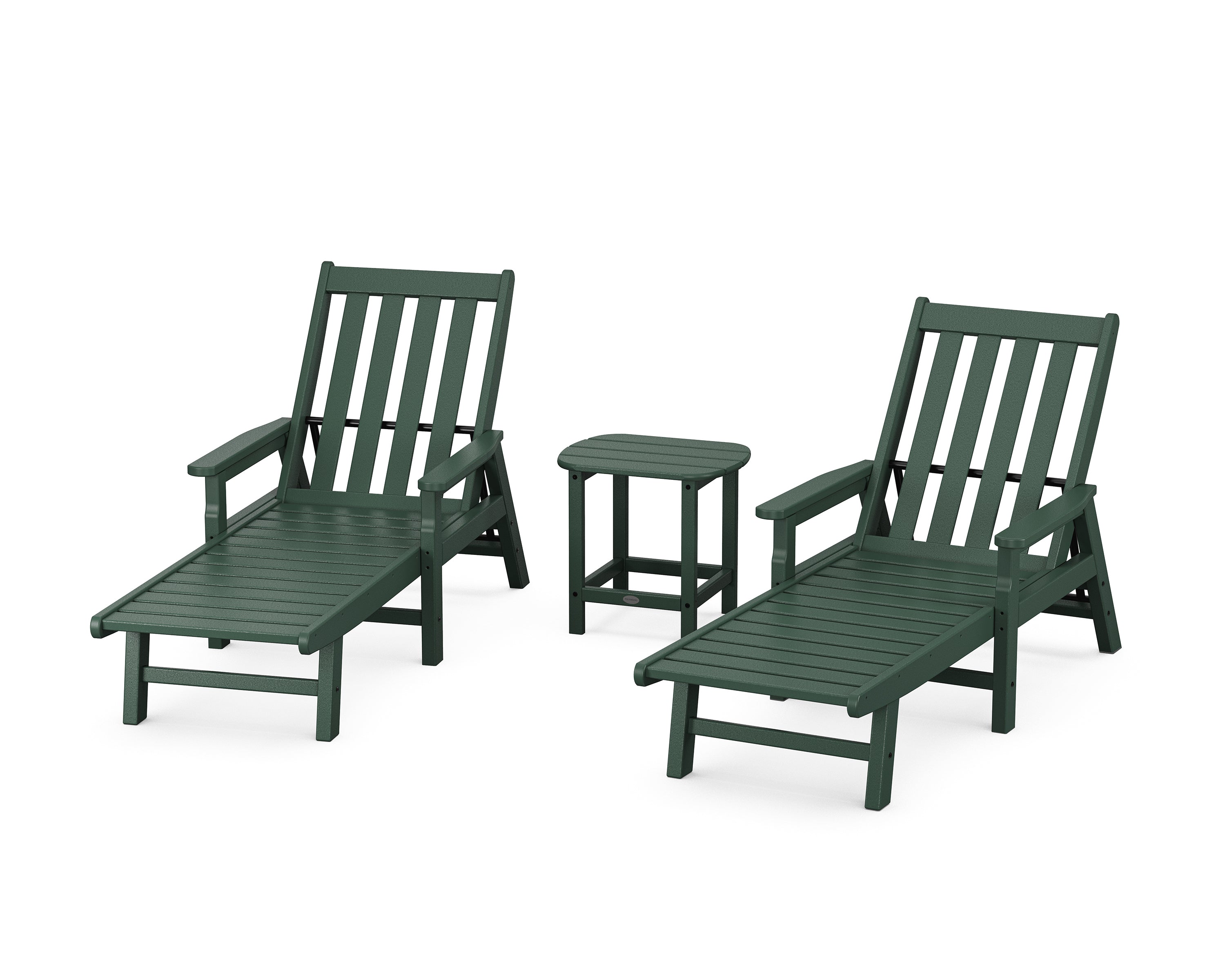 POLYWOOD® Vineyard 3-Piece Chaise with Arms Set in Green