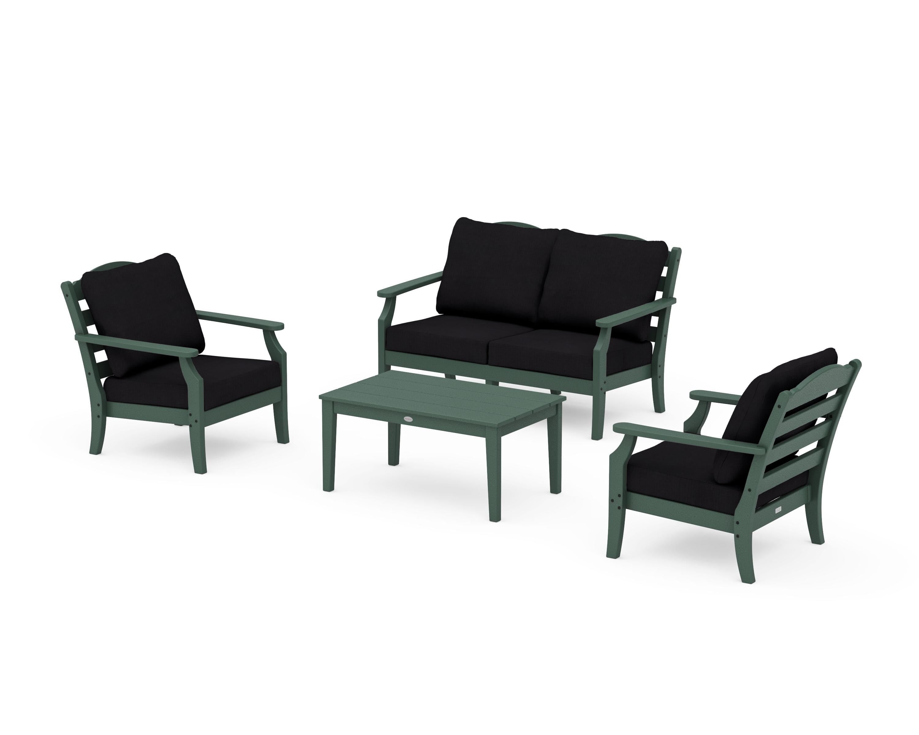 Draper James™ by POLYWOOD® Savannah 4-Piece Deep Seating Set with Loveseat in Green / Midnight Linen