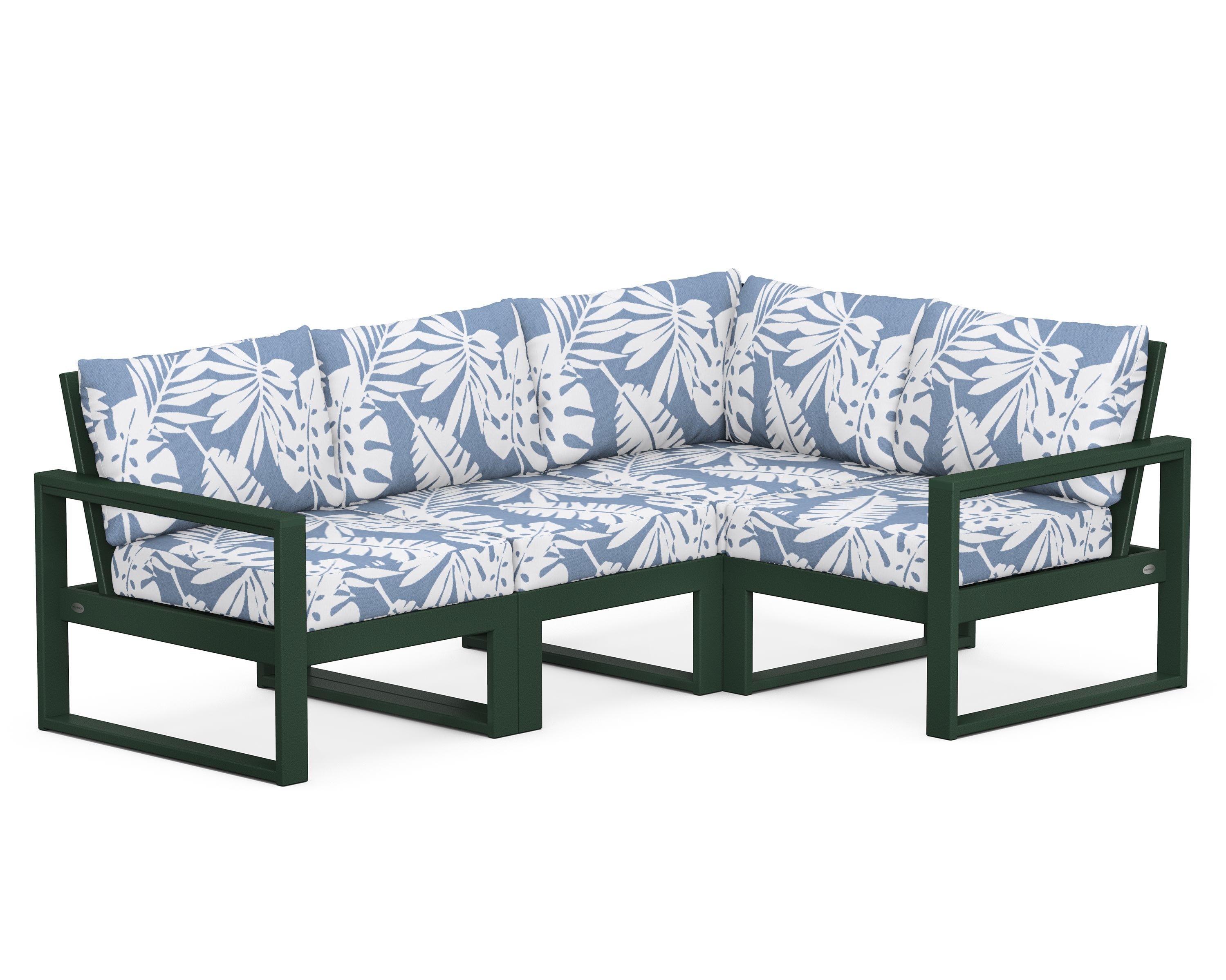 POLYWOOD® EDGE 4-Piece Modular Deep Seating Set in Green / Leaf Sky Blue