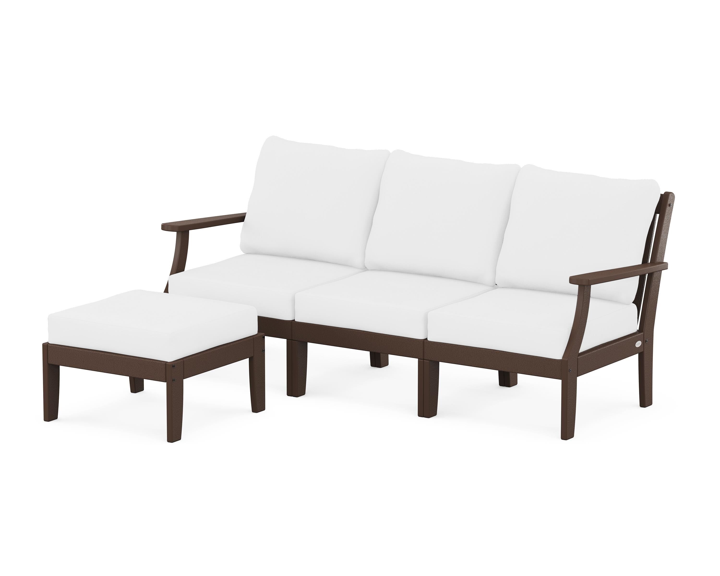 POLYWOOD® Braxton Modular 4-Piece Deep Seating Set with Ottoman in Mahogany / Natural