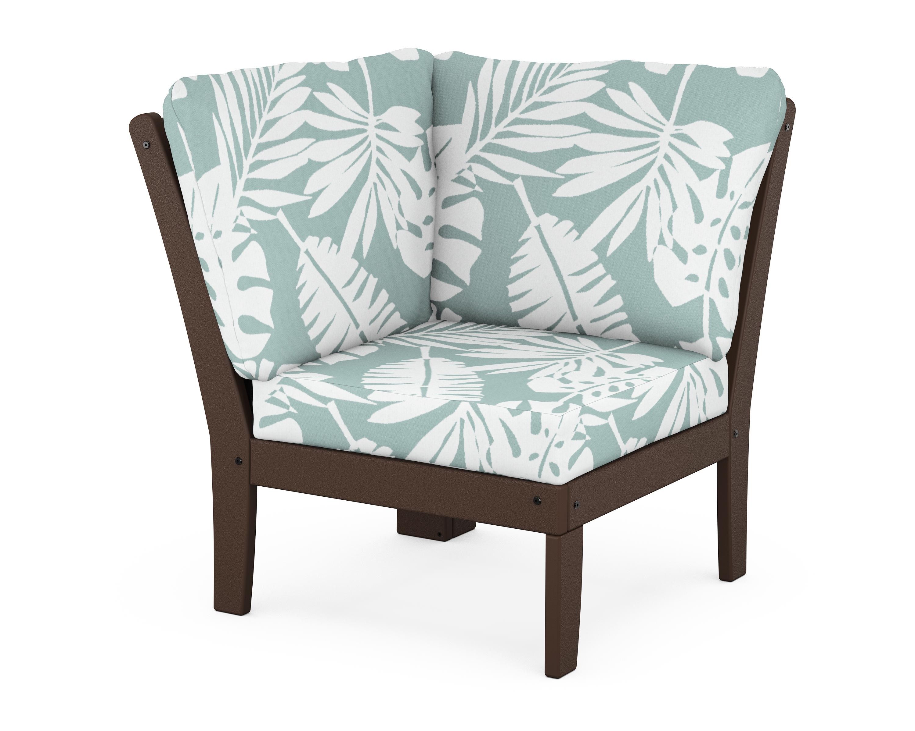 POLYWOOD® Braxton Modular Corner Chair in Mahogany / Leaf Glacier Spa