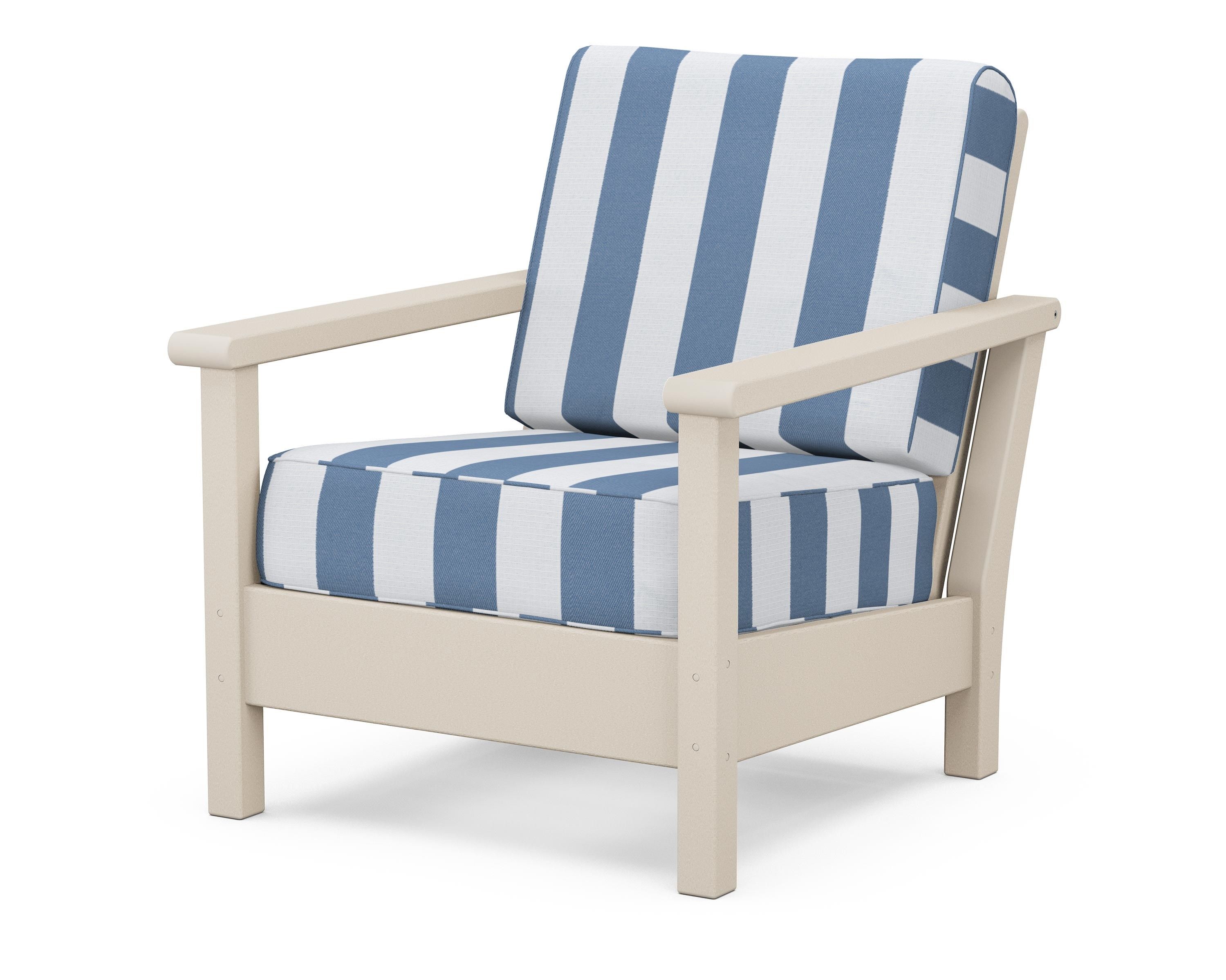 POLYWOOD® Harbour Deep Seating Chair in Sand / Cabana Stripe Sky Blue
