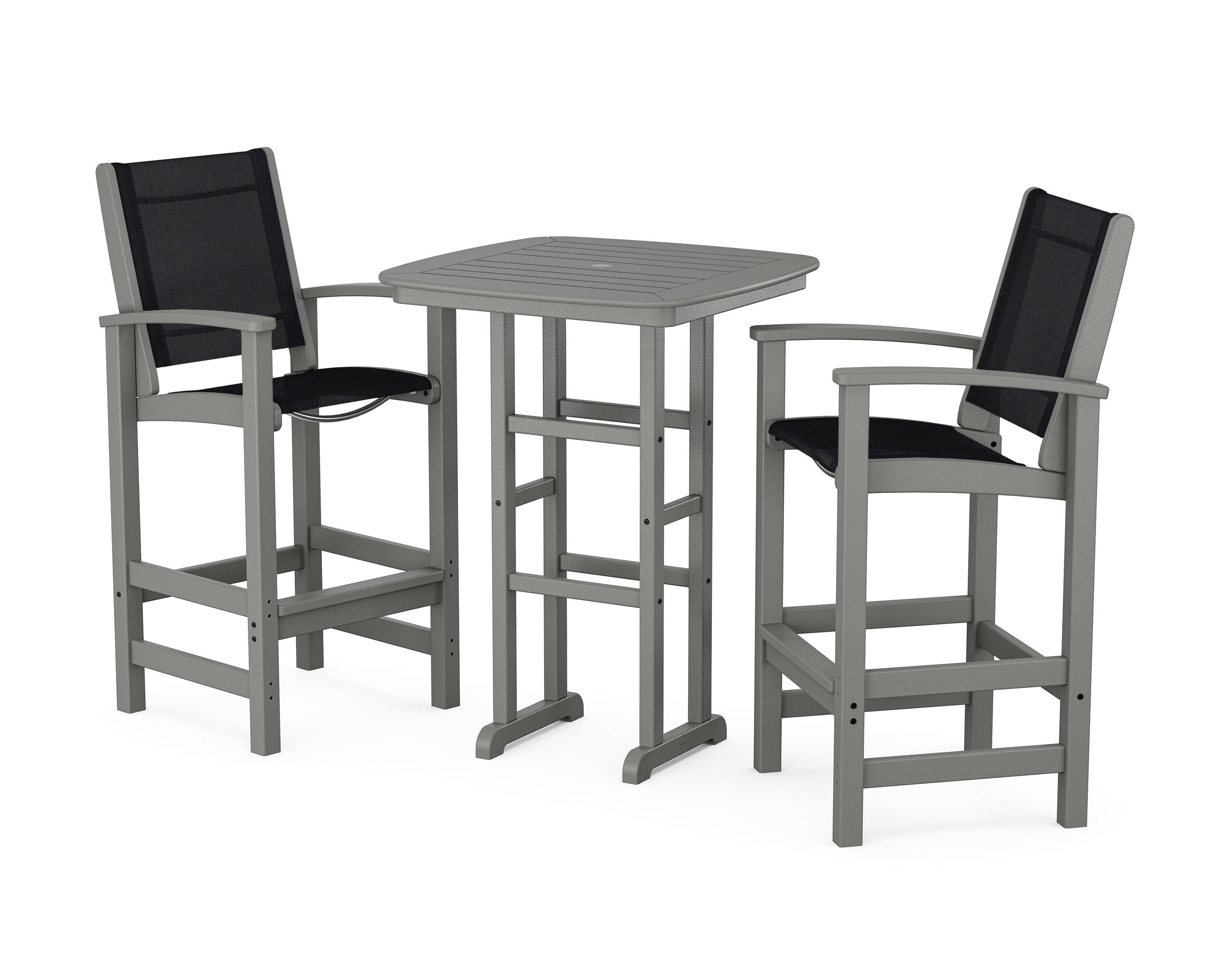 POLYWOOD® Coastal 3-Piece Bar Set in Slate Grey / Black Sling
