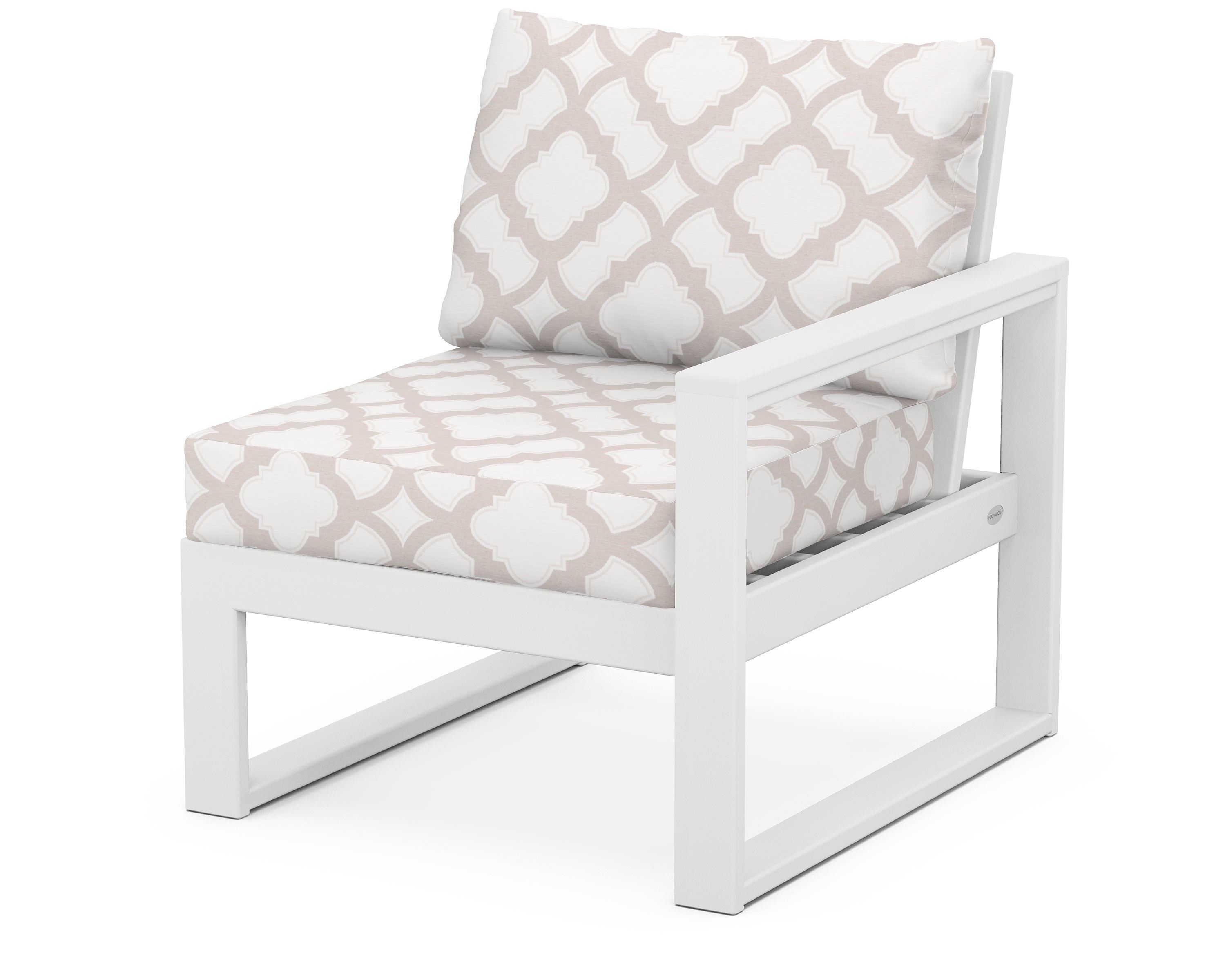 POLYWOOD® EDGE Modular Right Arm Chair in White / Trellis Dune Burlap