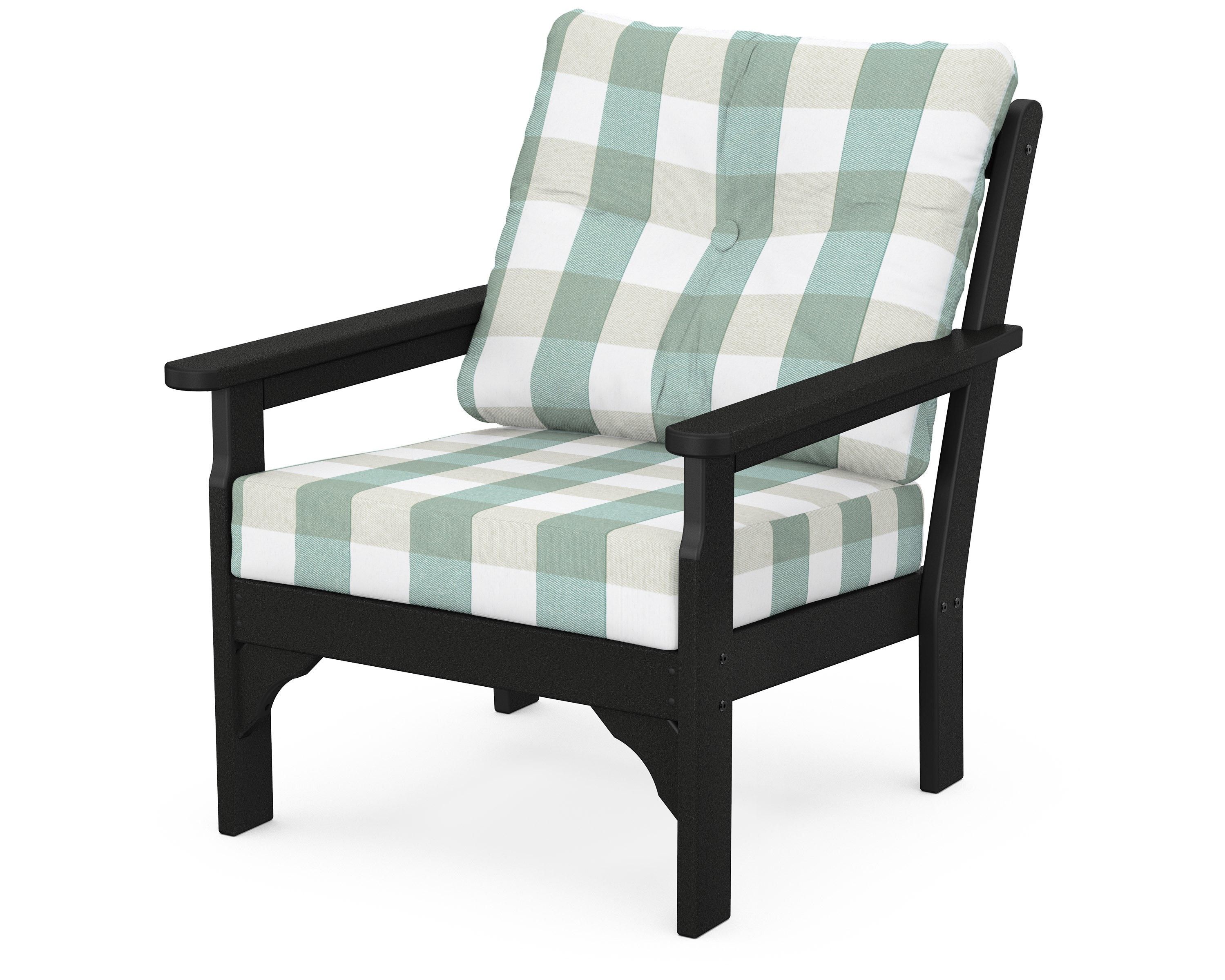 POLYWOOD® Vineyard Deep Seating Chair in Black / Buffalo Plaid Glacier Spa