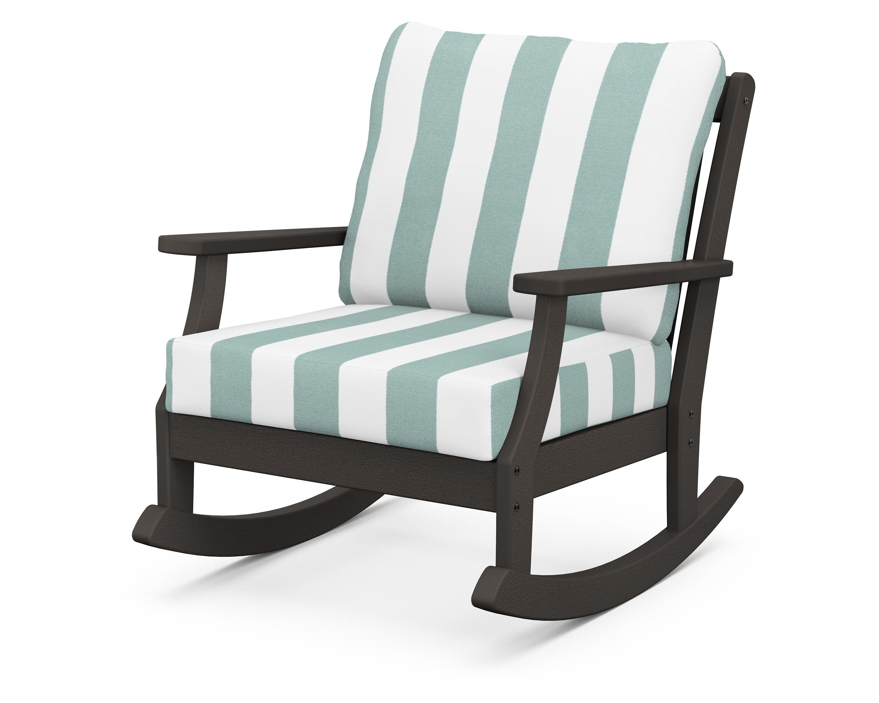 POLYWOOD® Braxton Deep Seating Rocking Chair in Vintage Coffee / Cabana Stripe Glacier Spa
