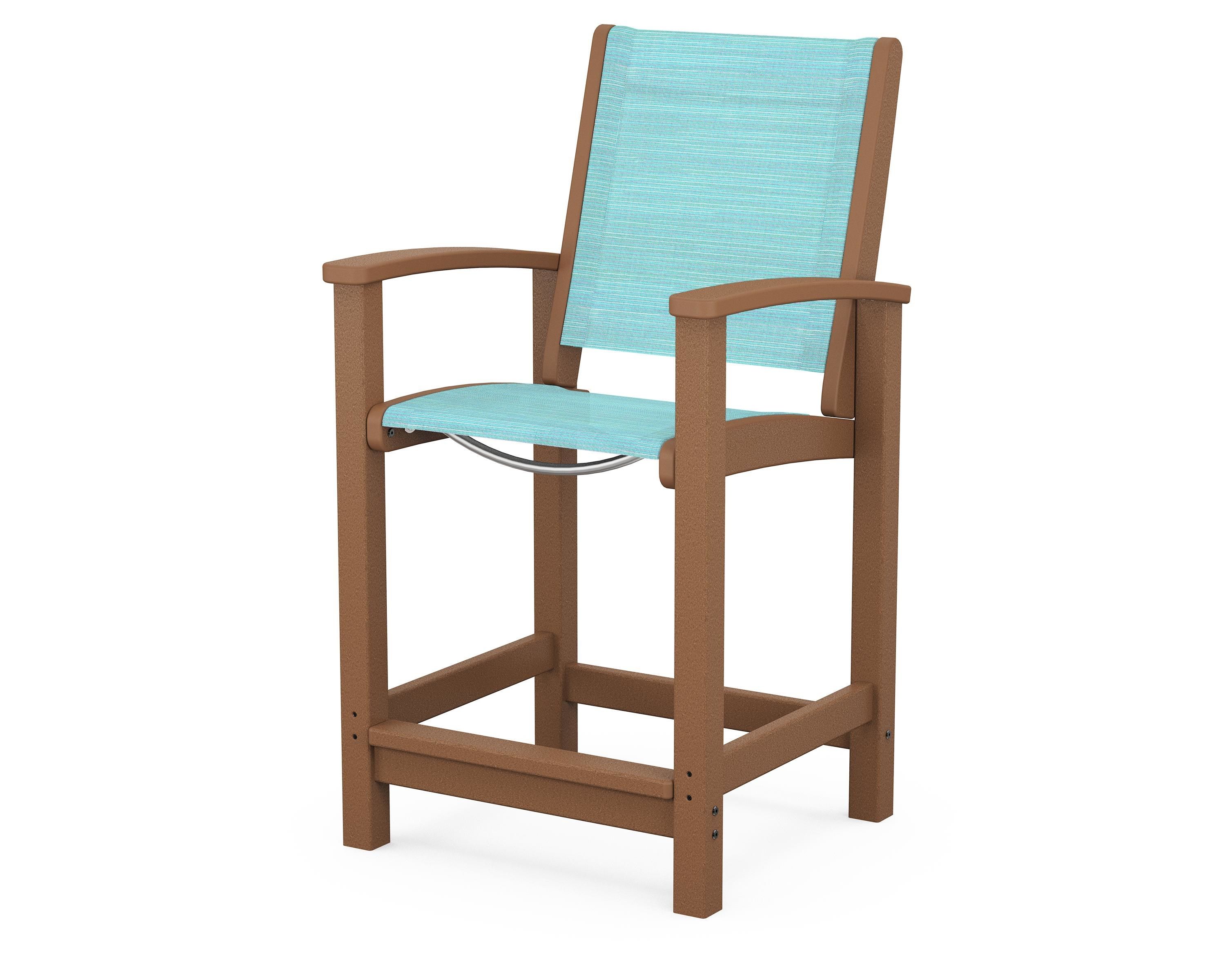 POLYWOOD® Coastal Counter Chair in Teak / Dupioni Aquamarine Sling