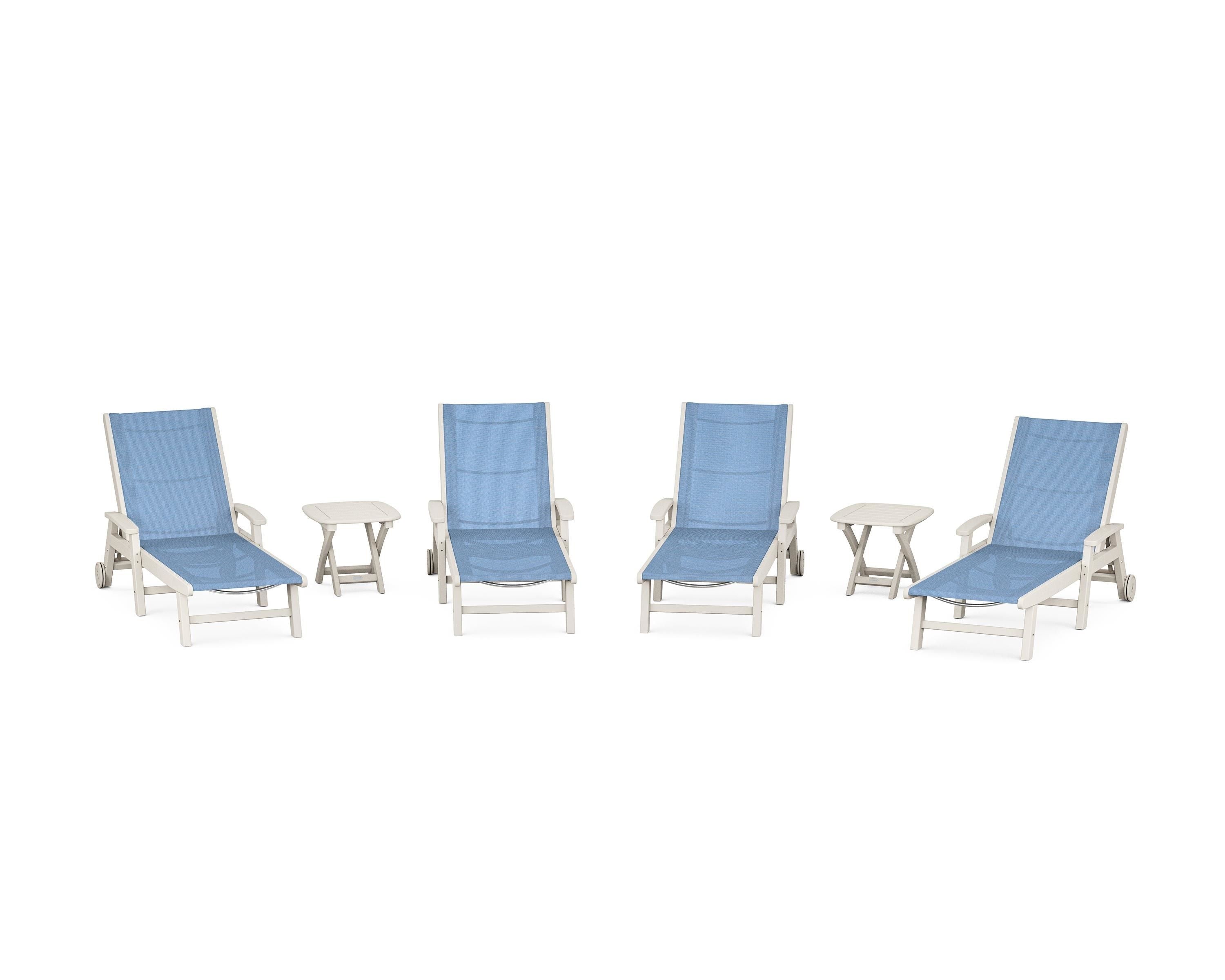 POLYWOOD® Coastal Chaise 6-Piece Set with Wheels in Sand / Poolside Sling