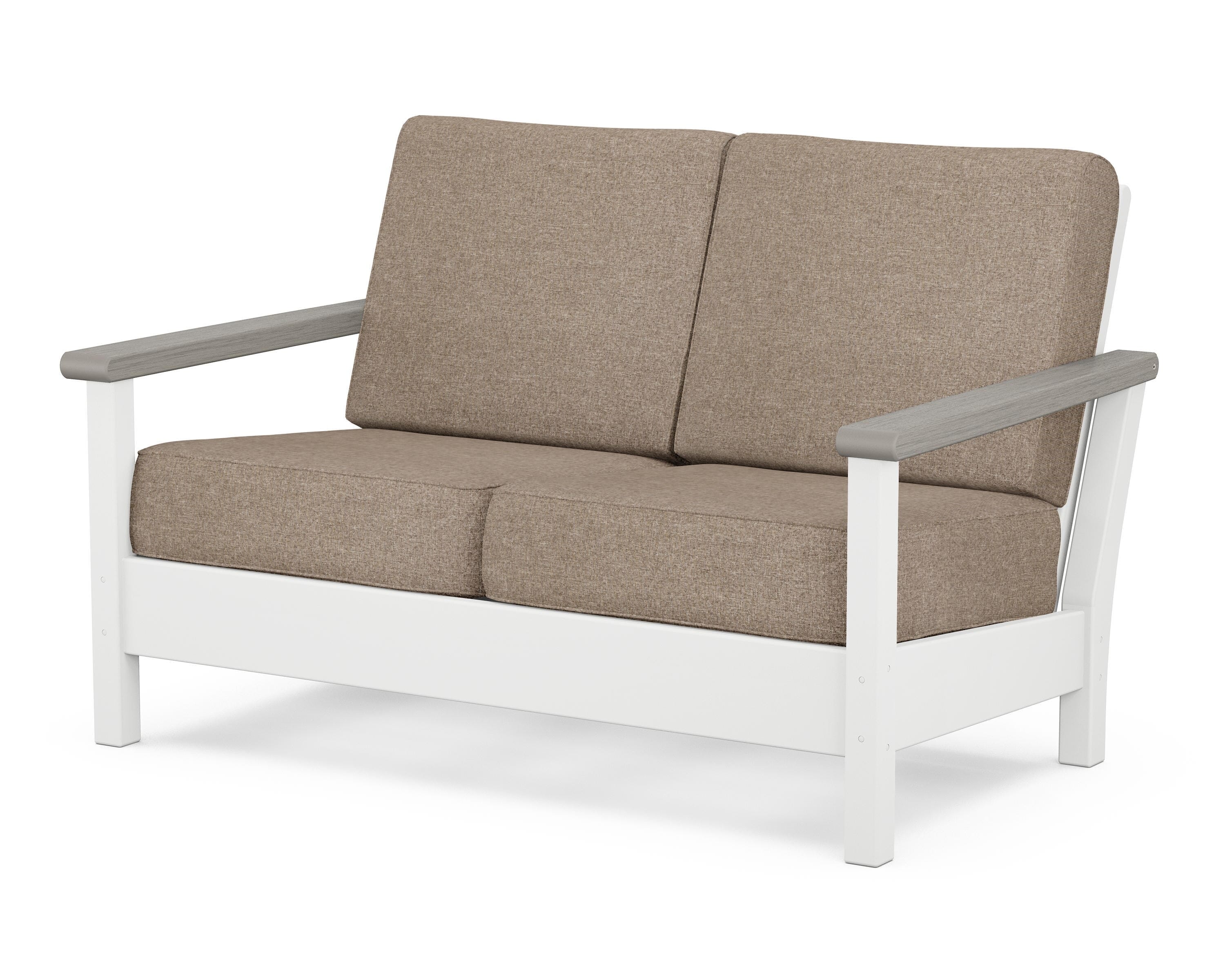 POLYWOOD® Harbour Deep Seating Loveseat in White / Driftwood / Spiced Burlap