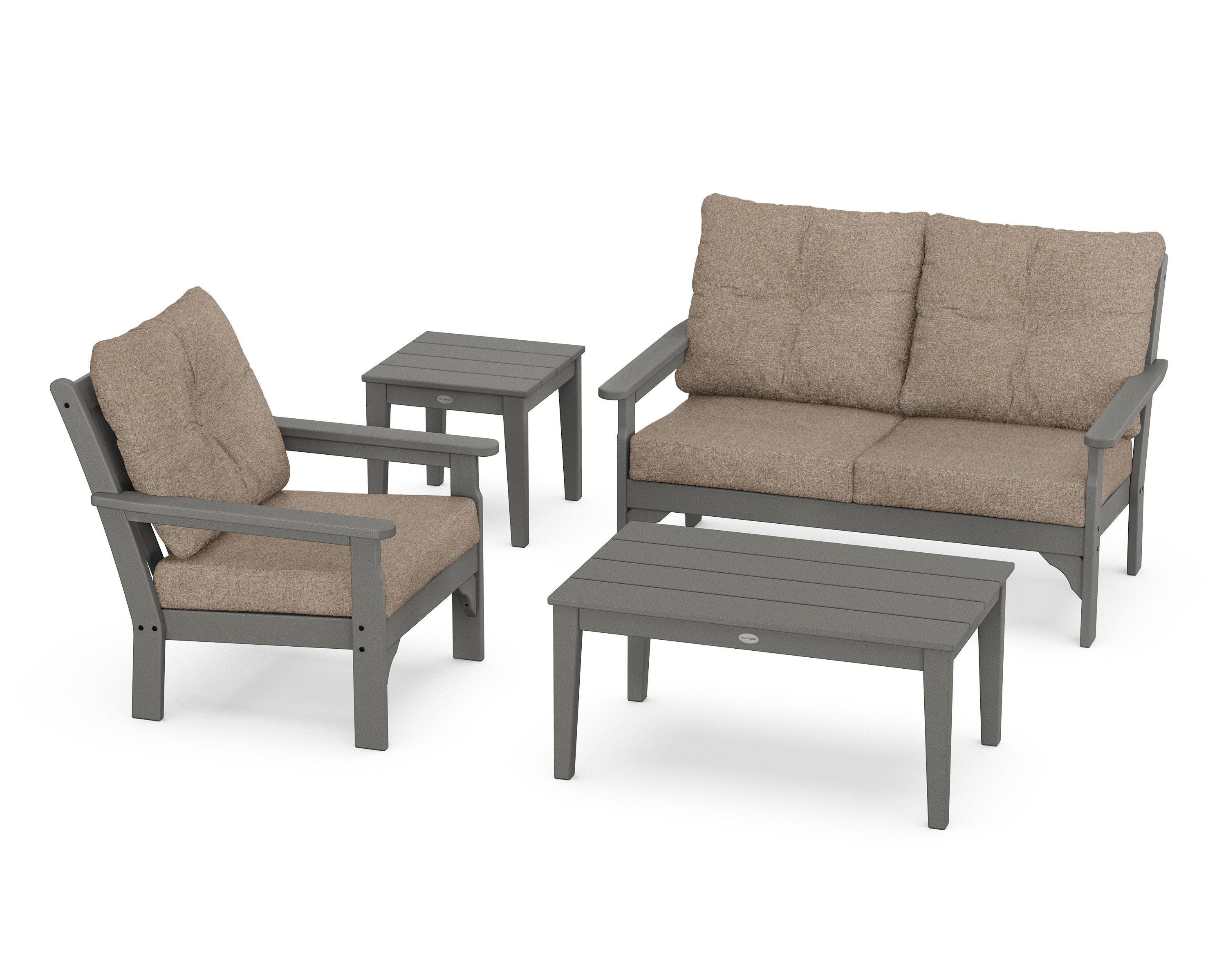POLYWOOD® Vineyard 4-Piece Deep Seating Set in Slate Grey / Spiced Burlap