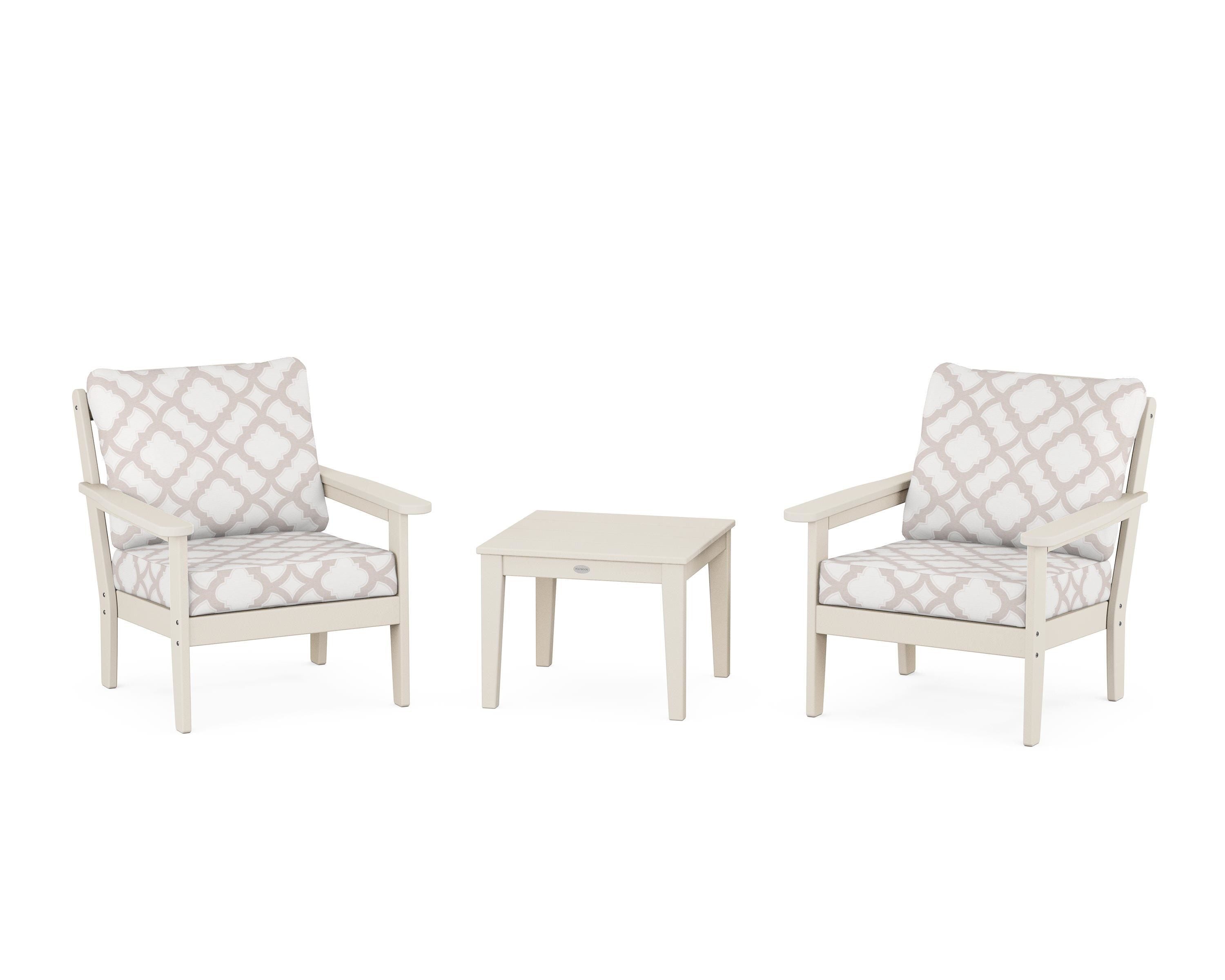 Country Living Cottage 3-Piece Deep Seating Set in Sand / Trellis Dune Burlap