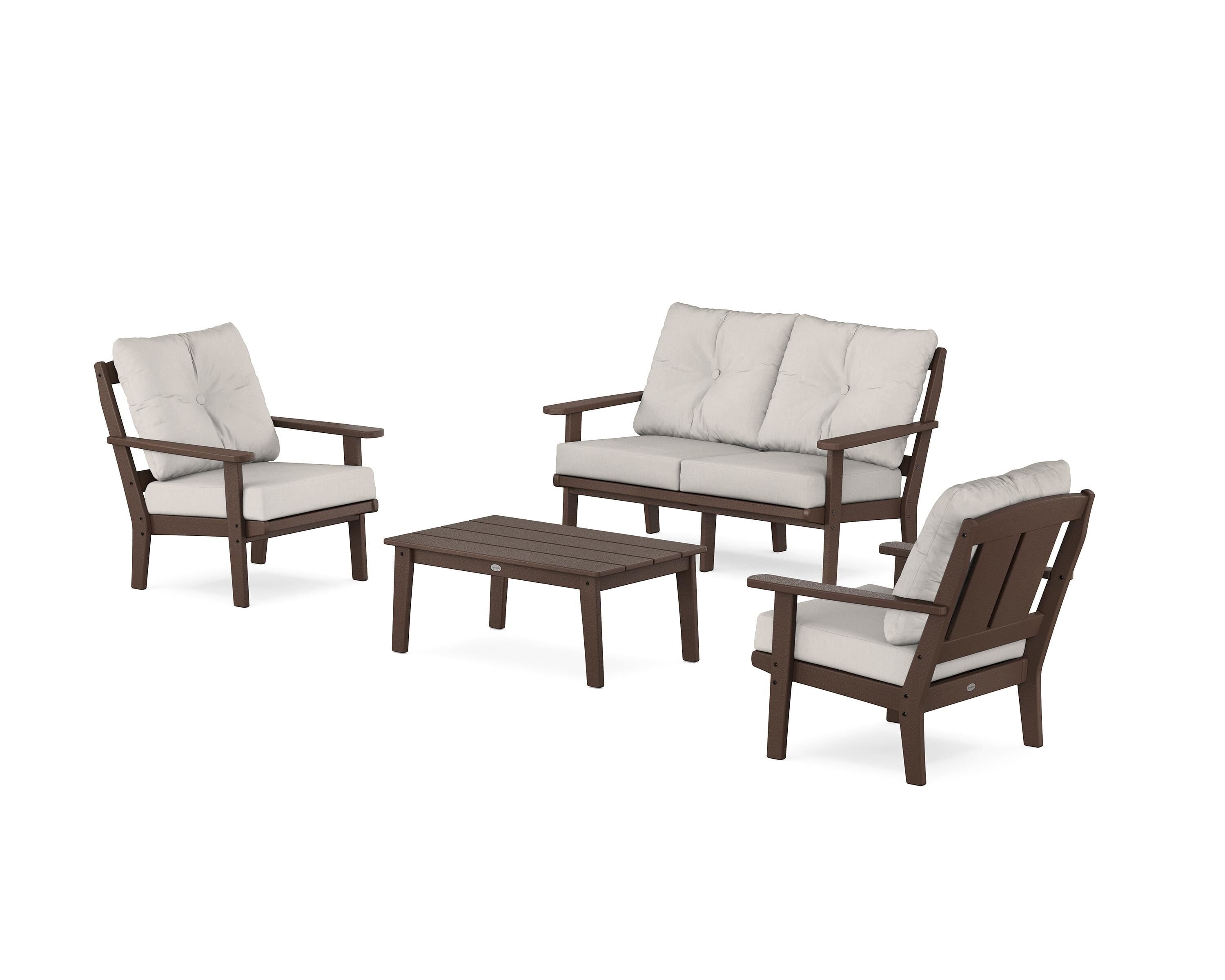 POLYWOOD® Mission 4-Piece Deep Seating Set with Loveseat in Mahogany / Cast Ash