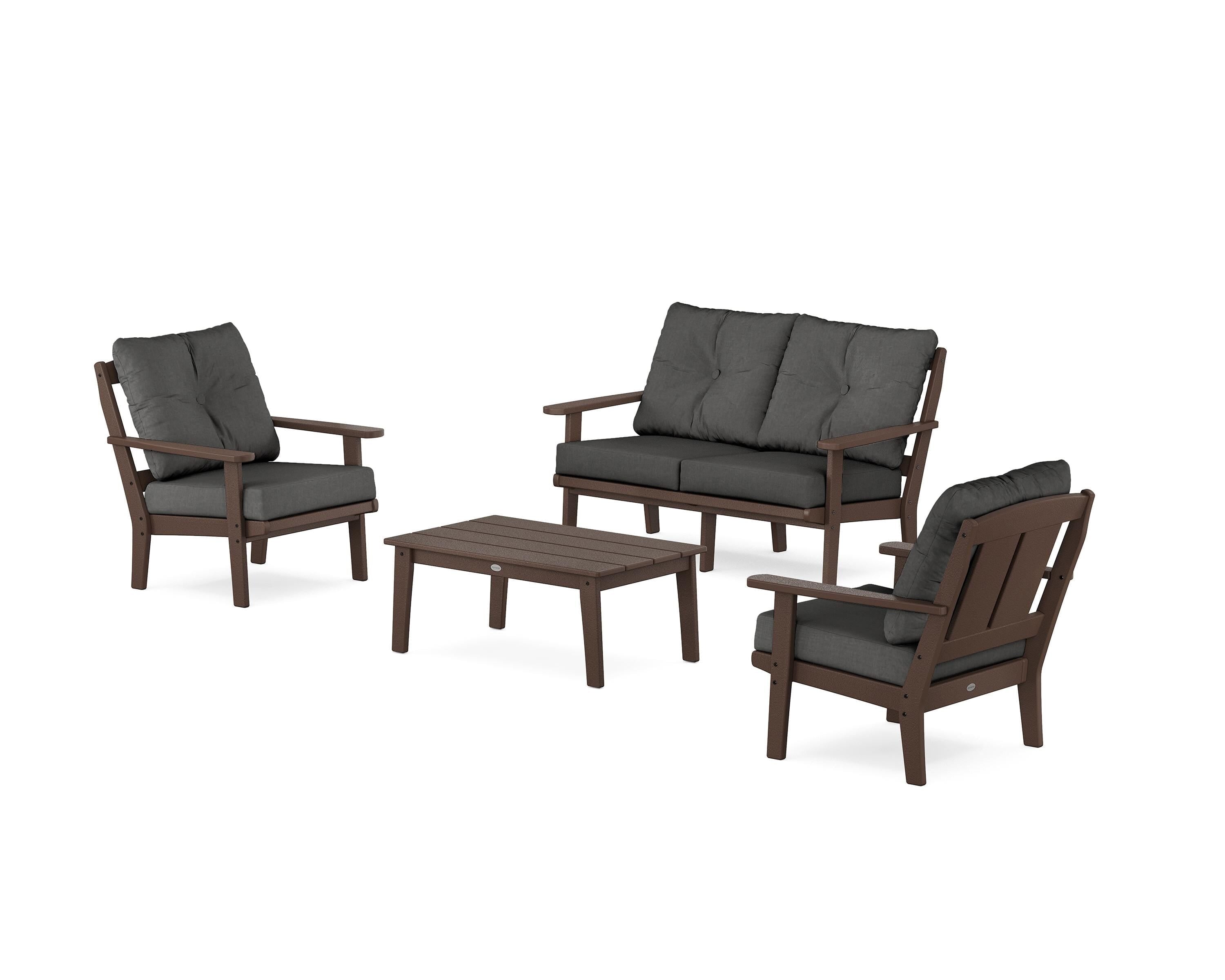 POLYWOOD® Mission 4-Piece Deep Seating Set with Loveseat in Mahogany / Spectrum Carbon