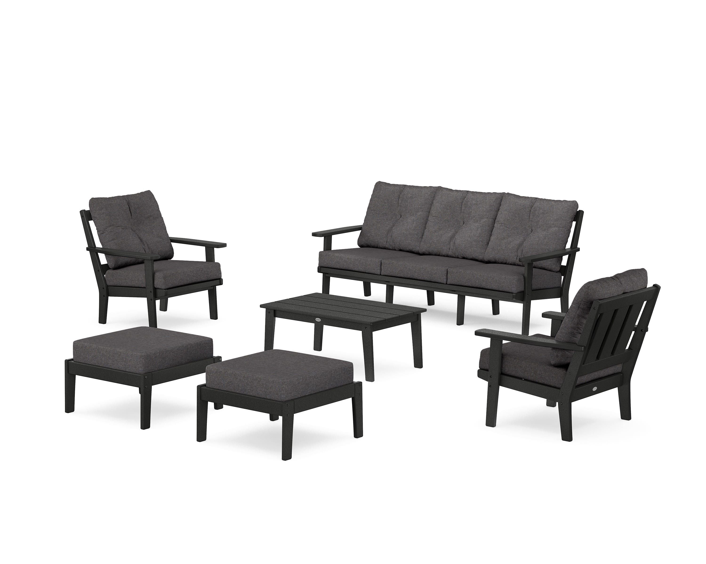 POLYWOOD® Oxford 6-Piece Lounge Sofa Set in Black / Ash Charcoal