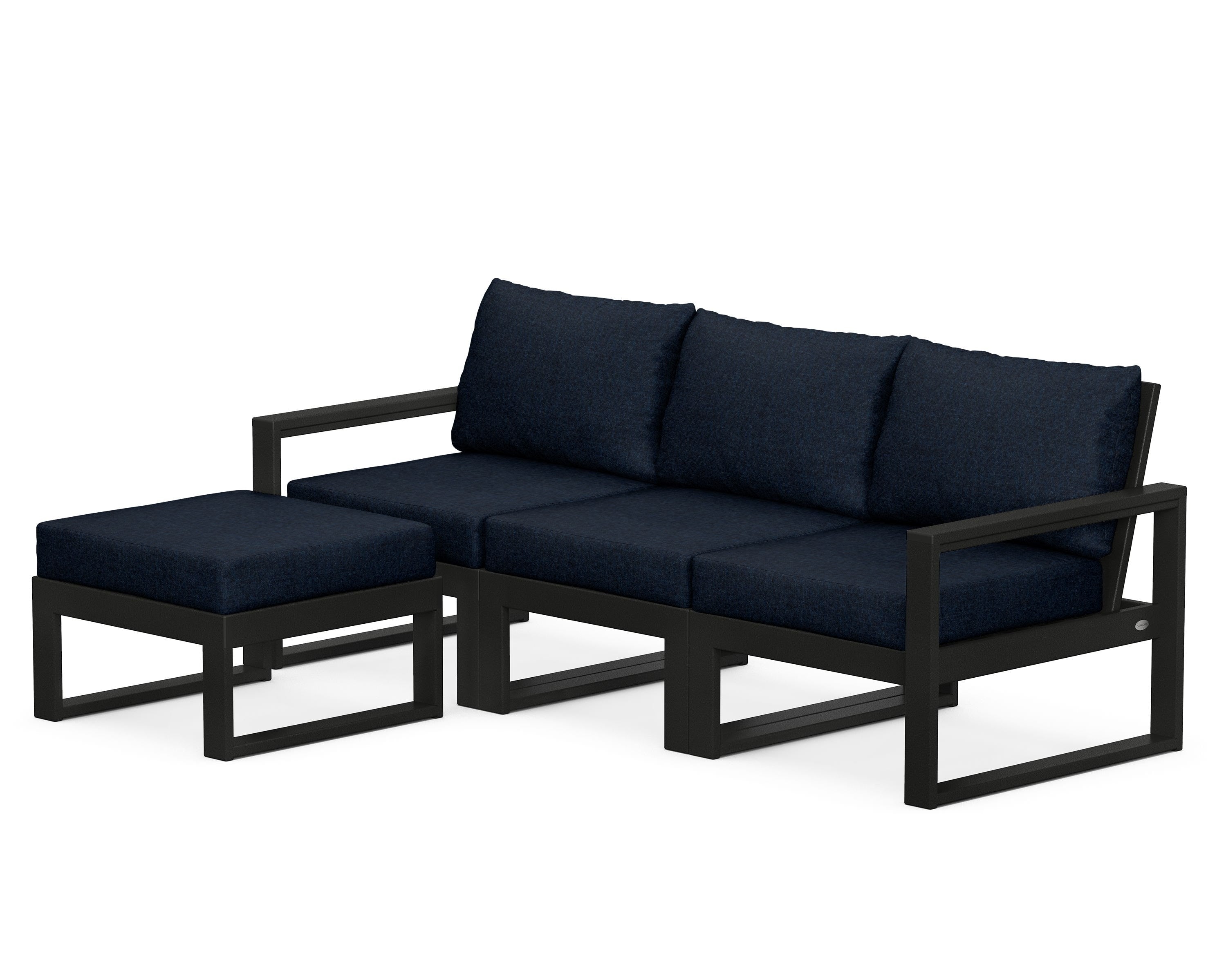POLYWOOD® EDGE 4-Piece Modular Deep Seating Set with Ottoman in Black / Marine Indigo