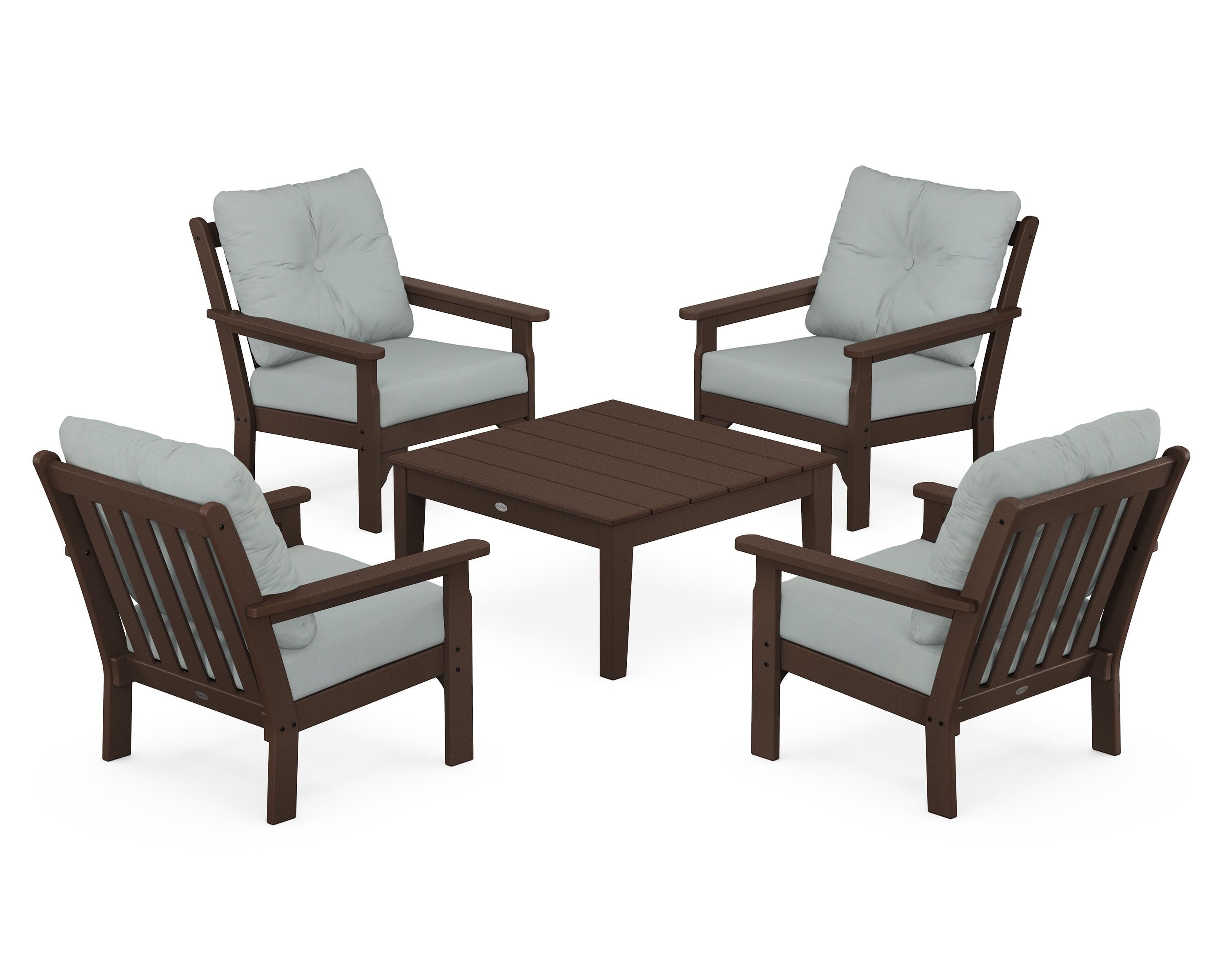 POLYWOOD® Vineyard 5-Piece Deep Seating Conversation Set in Mahogany / Spa