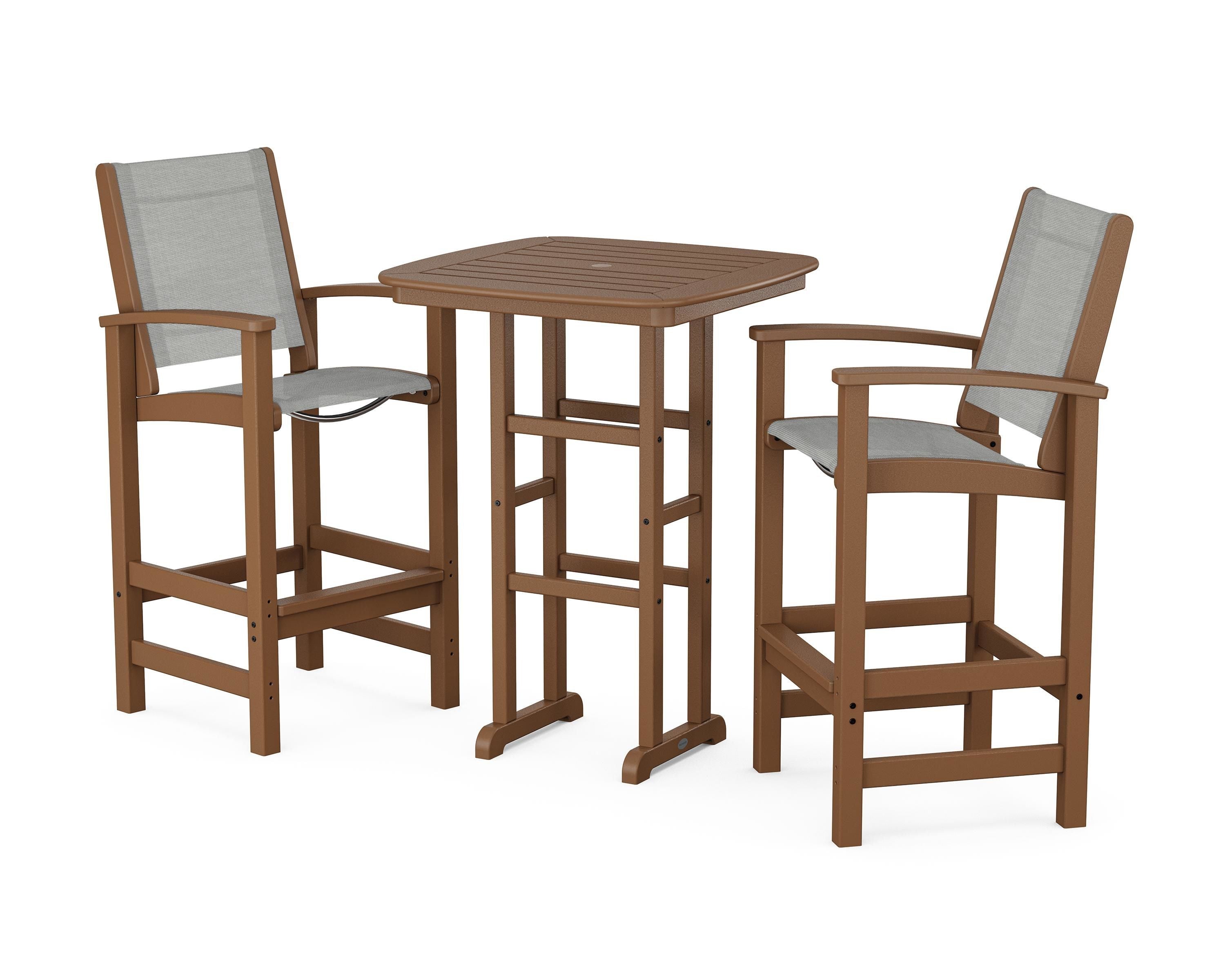 POLYWOOD® Coastal 3-Piece Bar Set in Teak / Metallic Sling