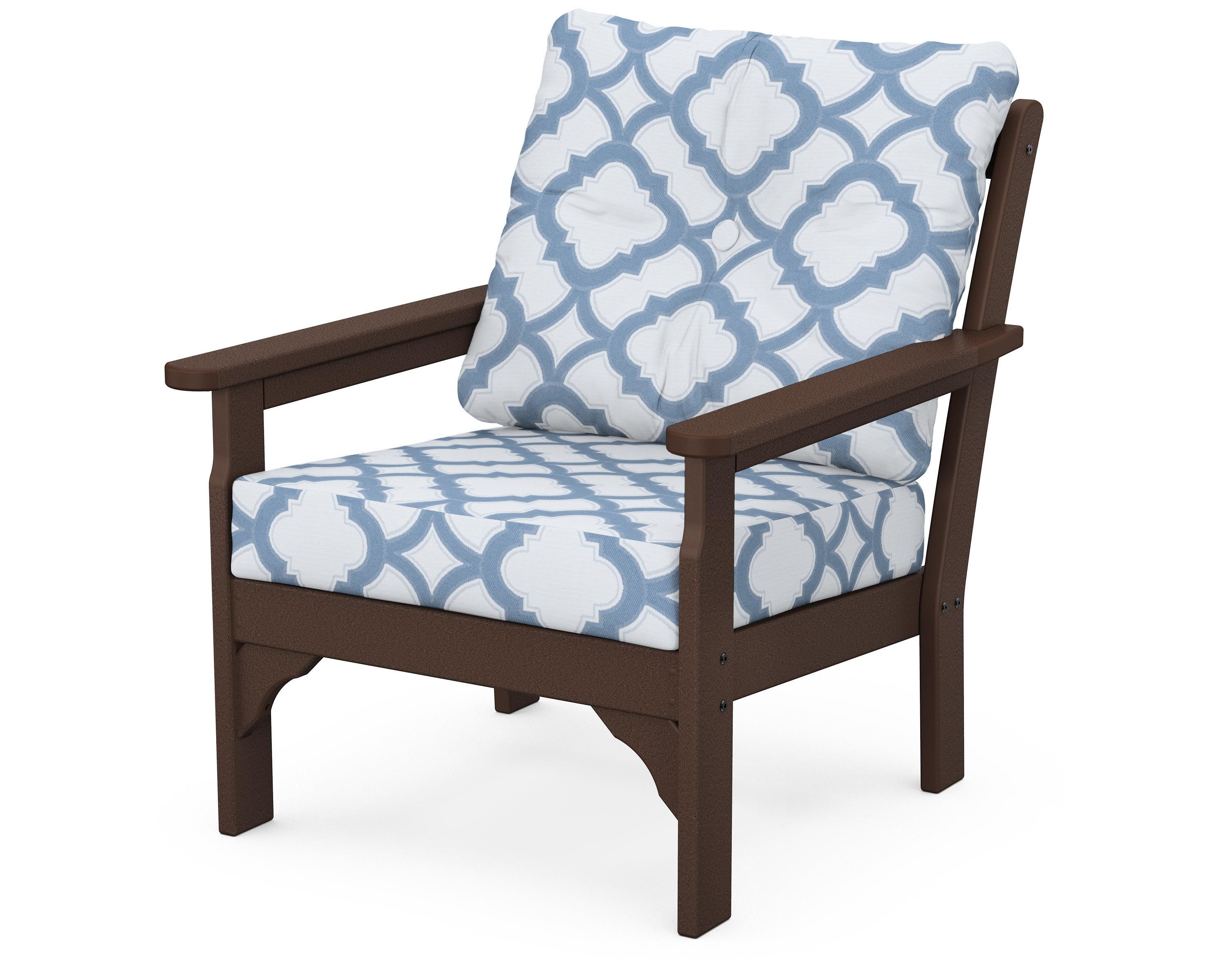 POLYWOOD® Vineyard Deep Seating Chair in Mahogany / Trellis Sky Blue