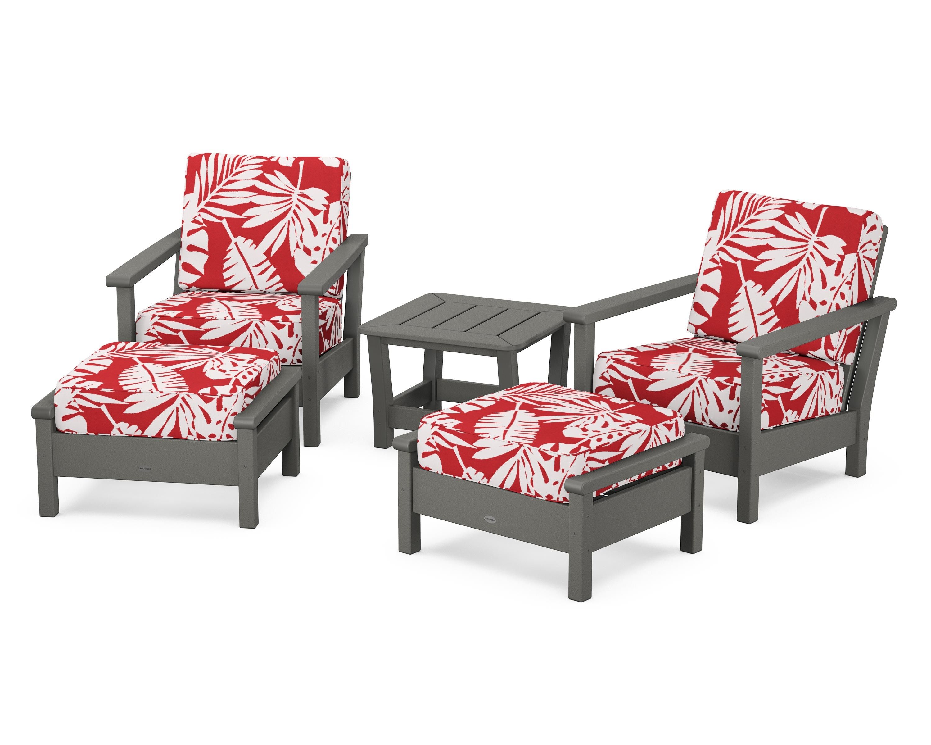 POLYWOOD® Harbour 5-Piece Deep Seating Chair Set in Slate Grey / Leaf Crimson