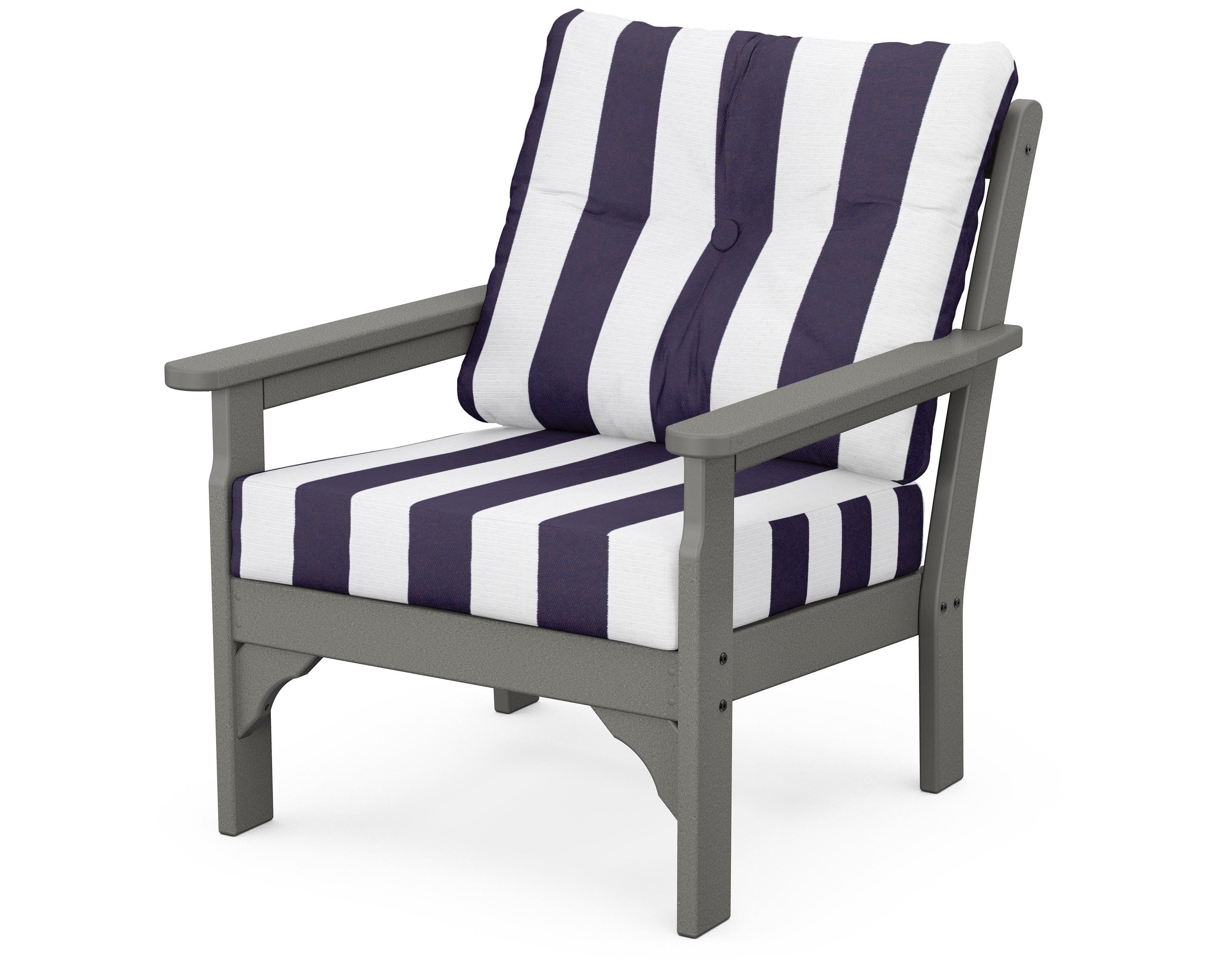 POLYWOOD® Vineyard Deep Seating Chair in Slate Grey / Cabana Stripe Navy