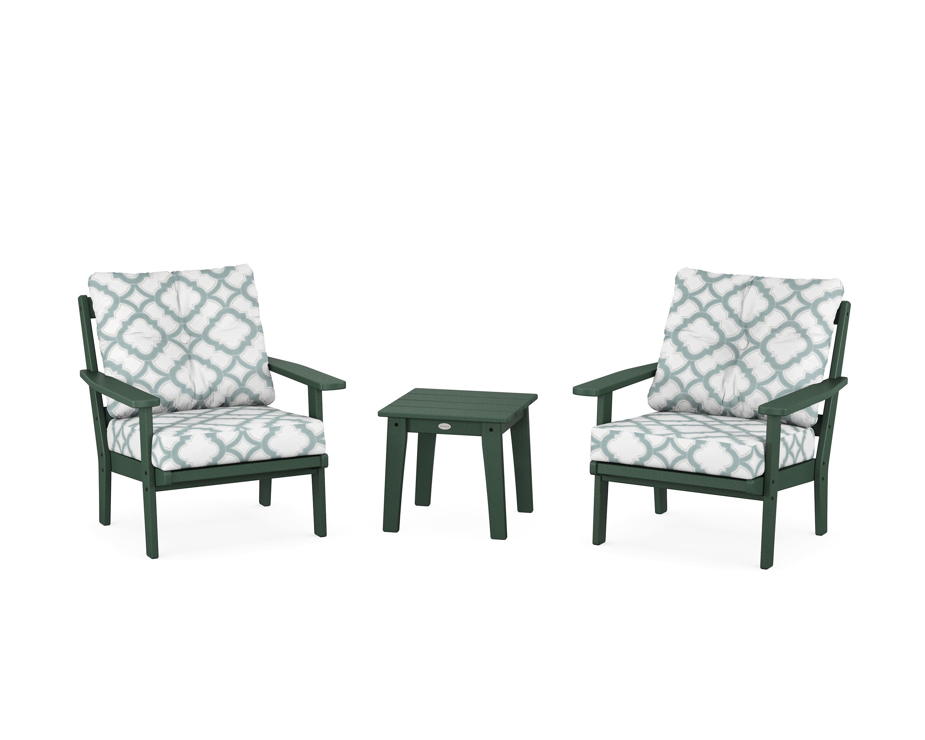 POLYWOOD® Prairie 3-Piece Deep Seating Set in Green / Trellis Glacier Spa