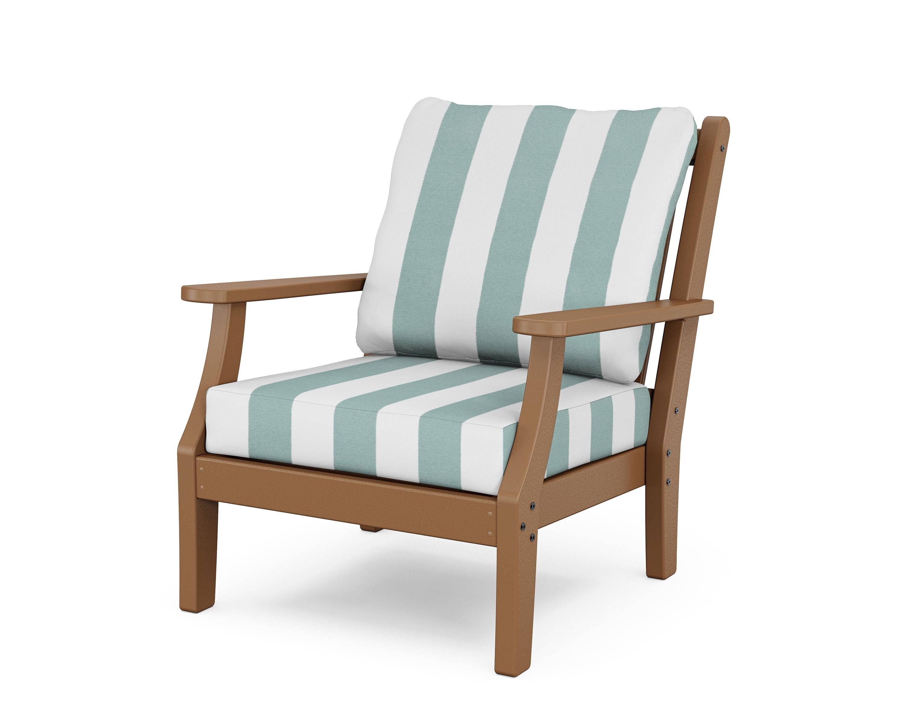 Country Living Wovendale Deep Seating Chair in Teak / Cabana Stripe Glacier Spa