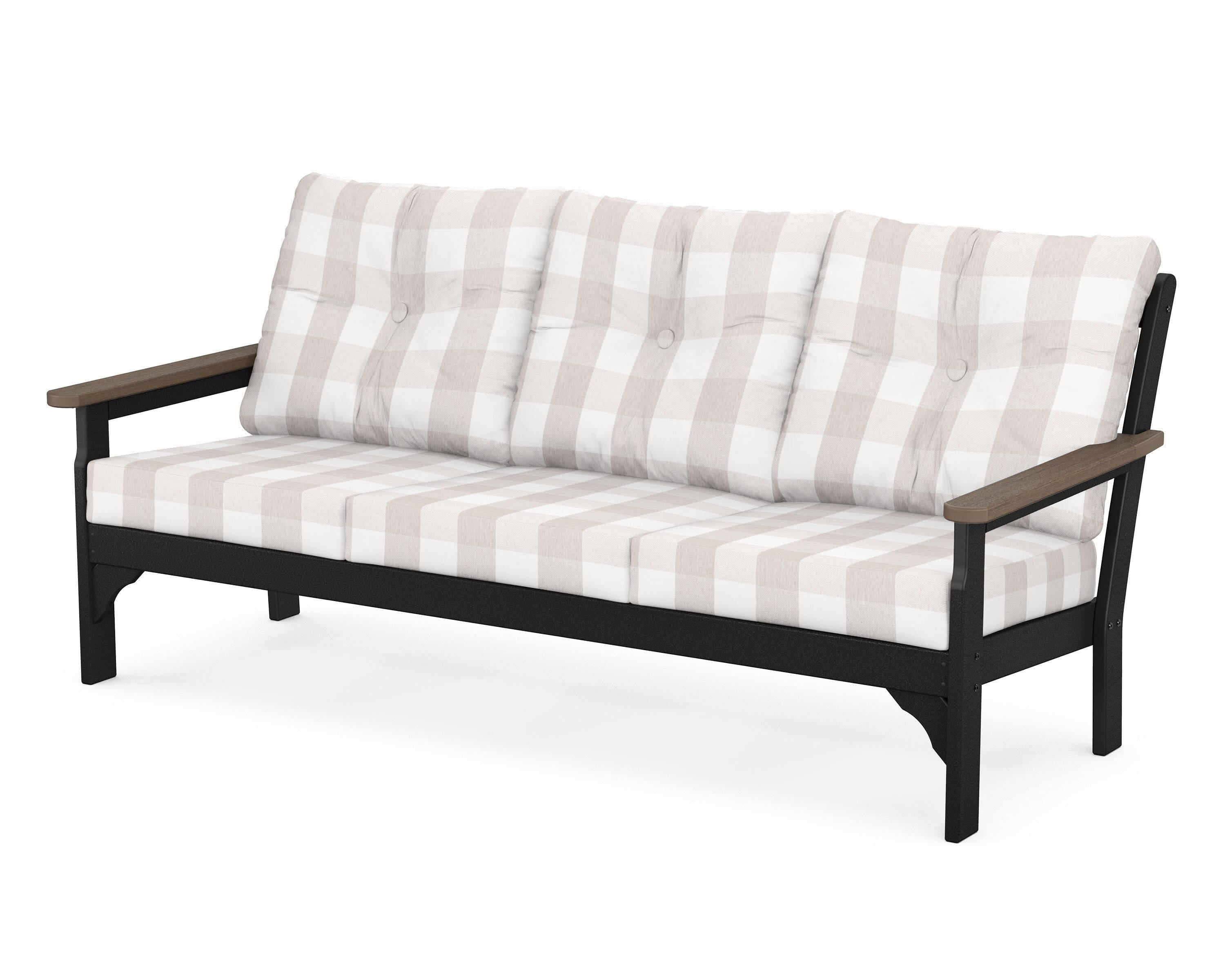 POLYWOOD® Vineyard Deep Seating Sofa in Black / Kona / Buffalo Plaid Dune Burlap