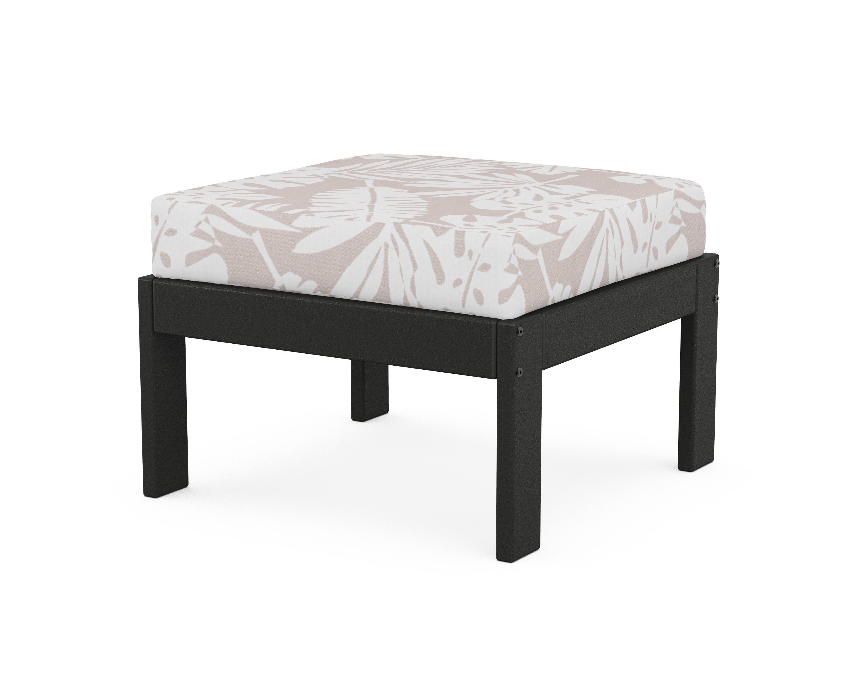 POLYWOOD® Vineyard Modular Ottoman in Black / Leaf Dune Burlap