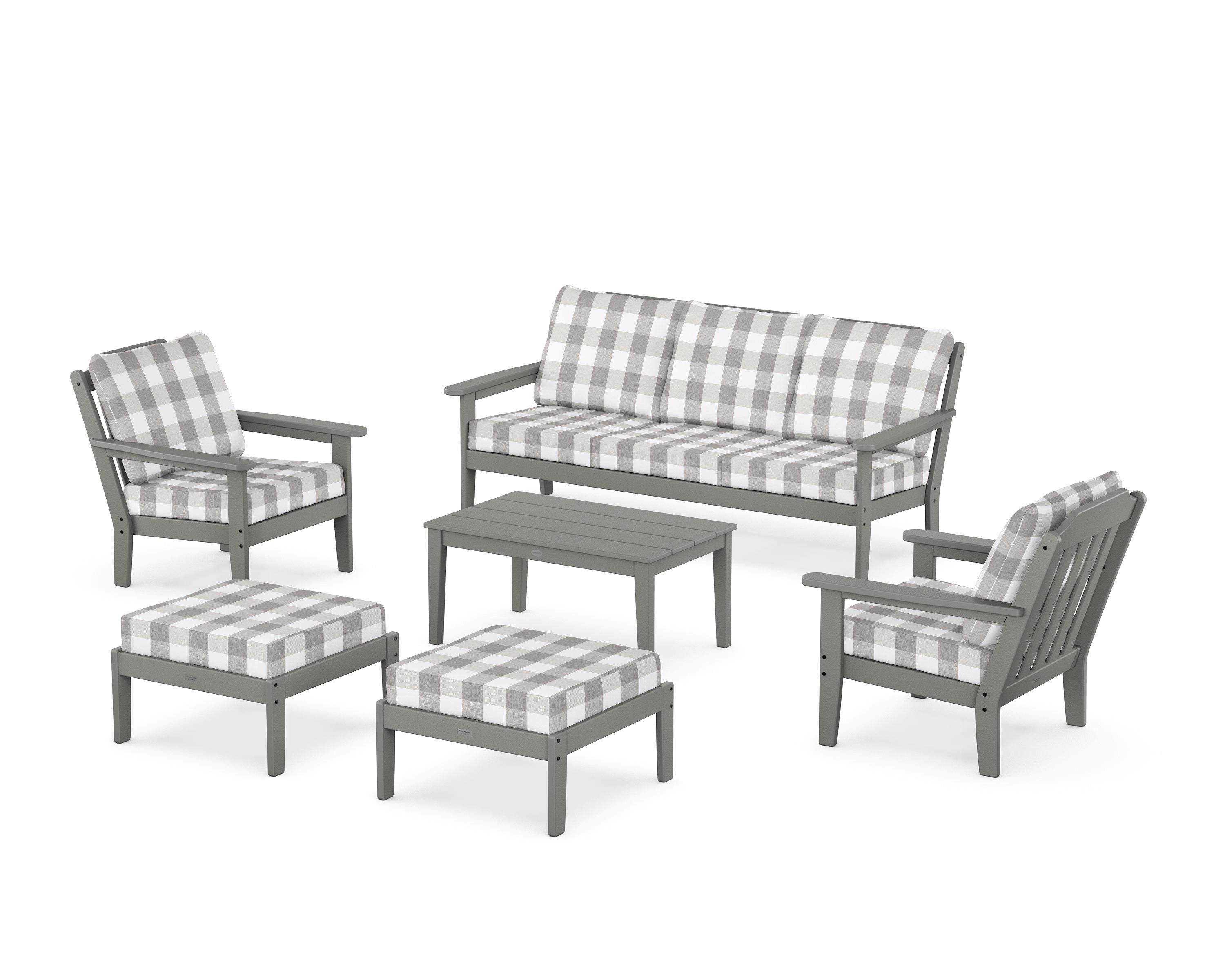 Country Living Cottage 6-Piece Lounge Sofa Set in Slate Grey / Buffalo Plaid Grey Mist