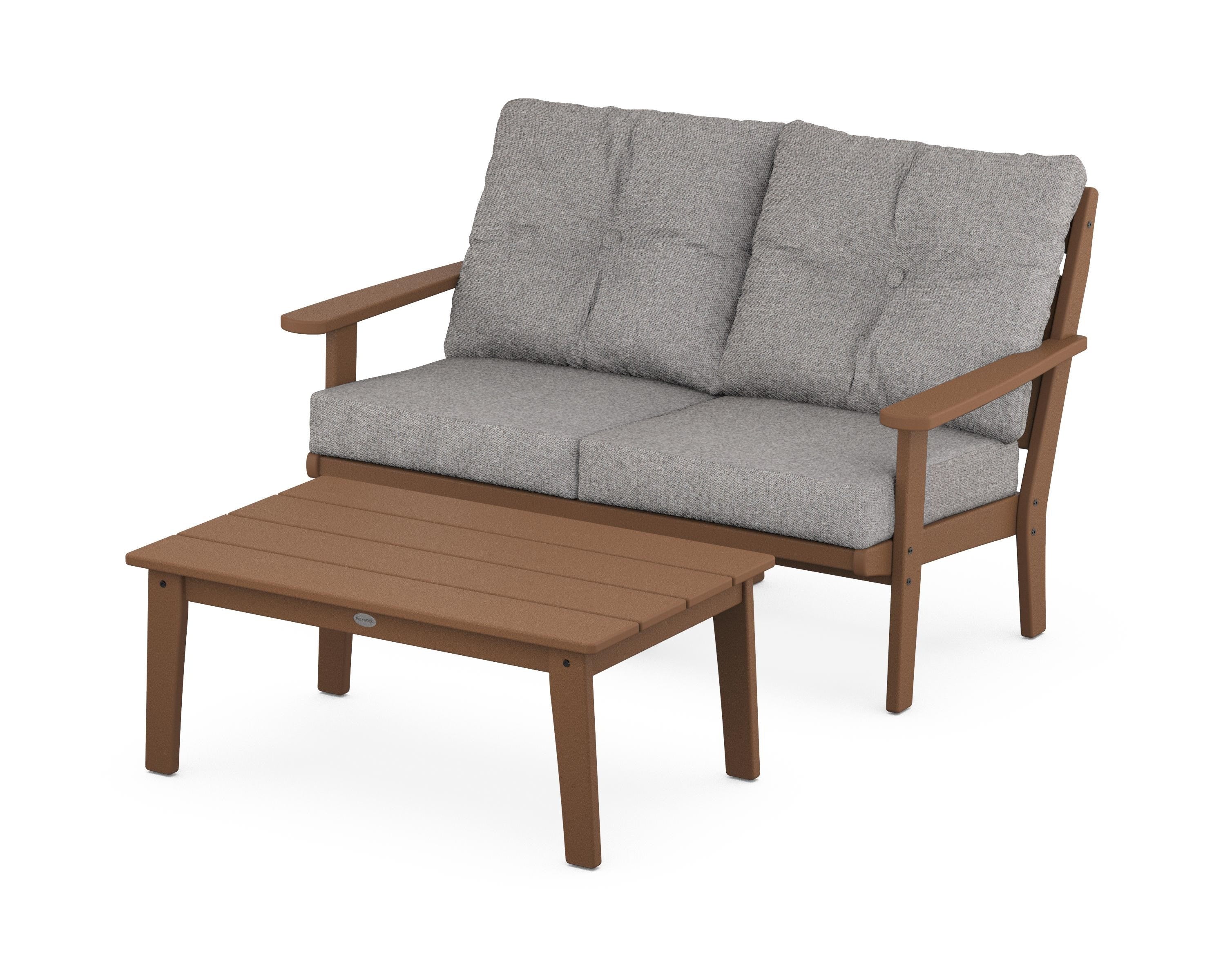 POLYWOOD® Lakeside 2-Piece Lounge Loveseat Set in Teak / Grey Mist