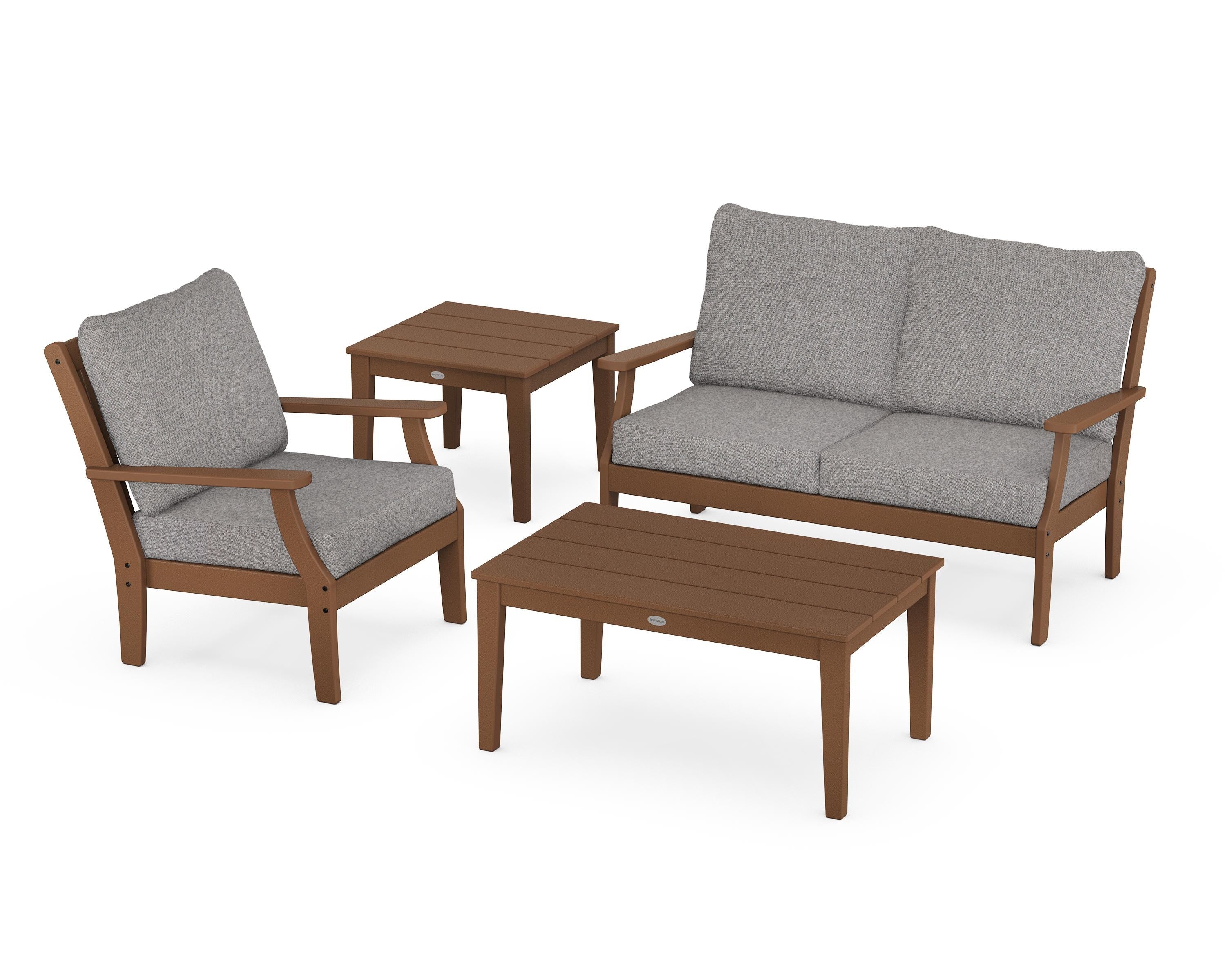 POLYWOOD® Braxton 4-Piece Deep Seating Set in Teak / Grey Mist
