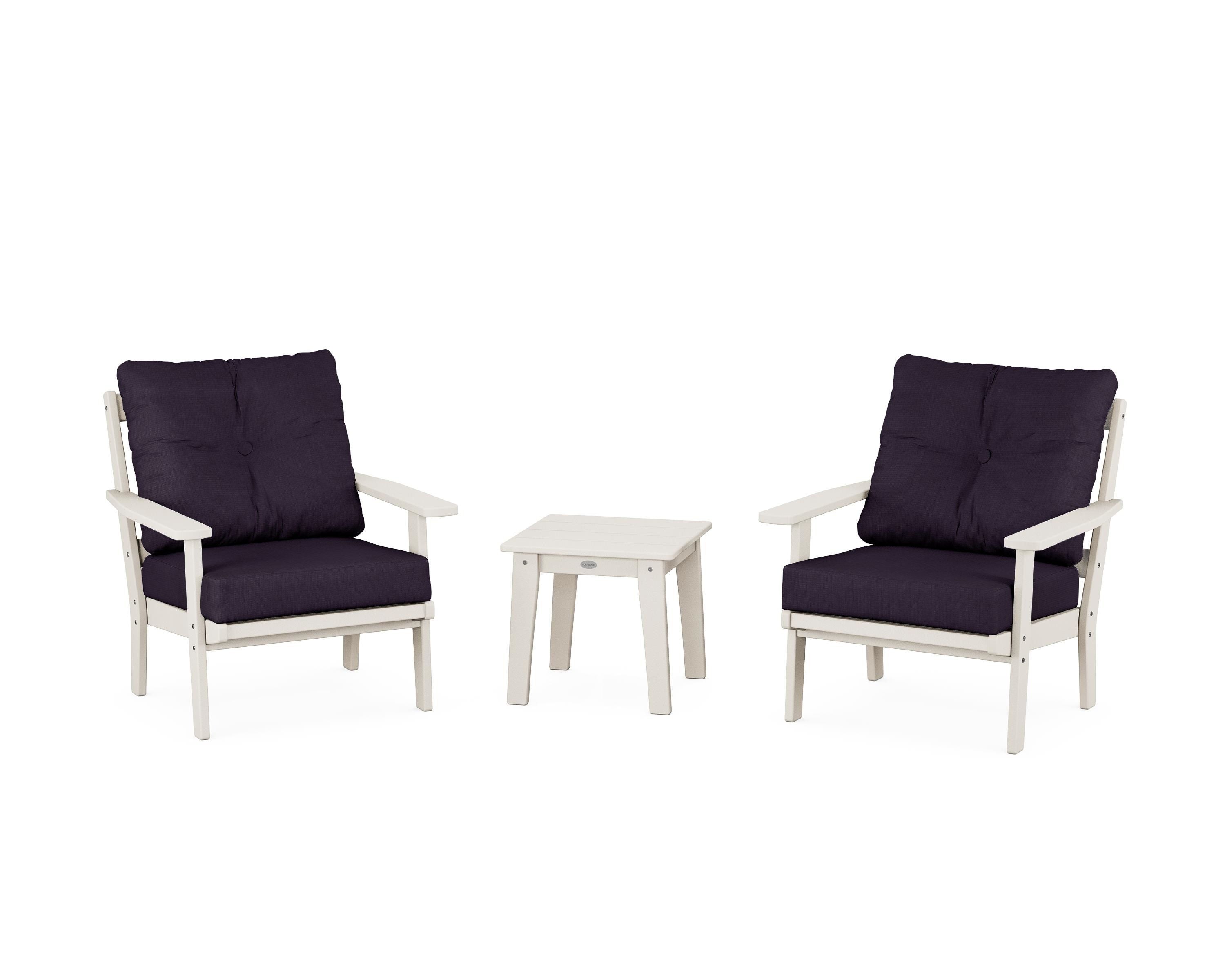POLYWOOD® Oxford 3-Piece Deep Seating Set in Sand / Navy Linen