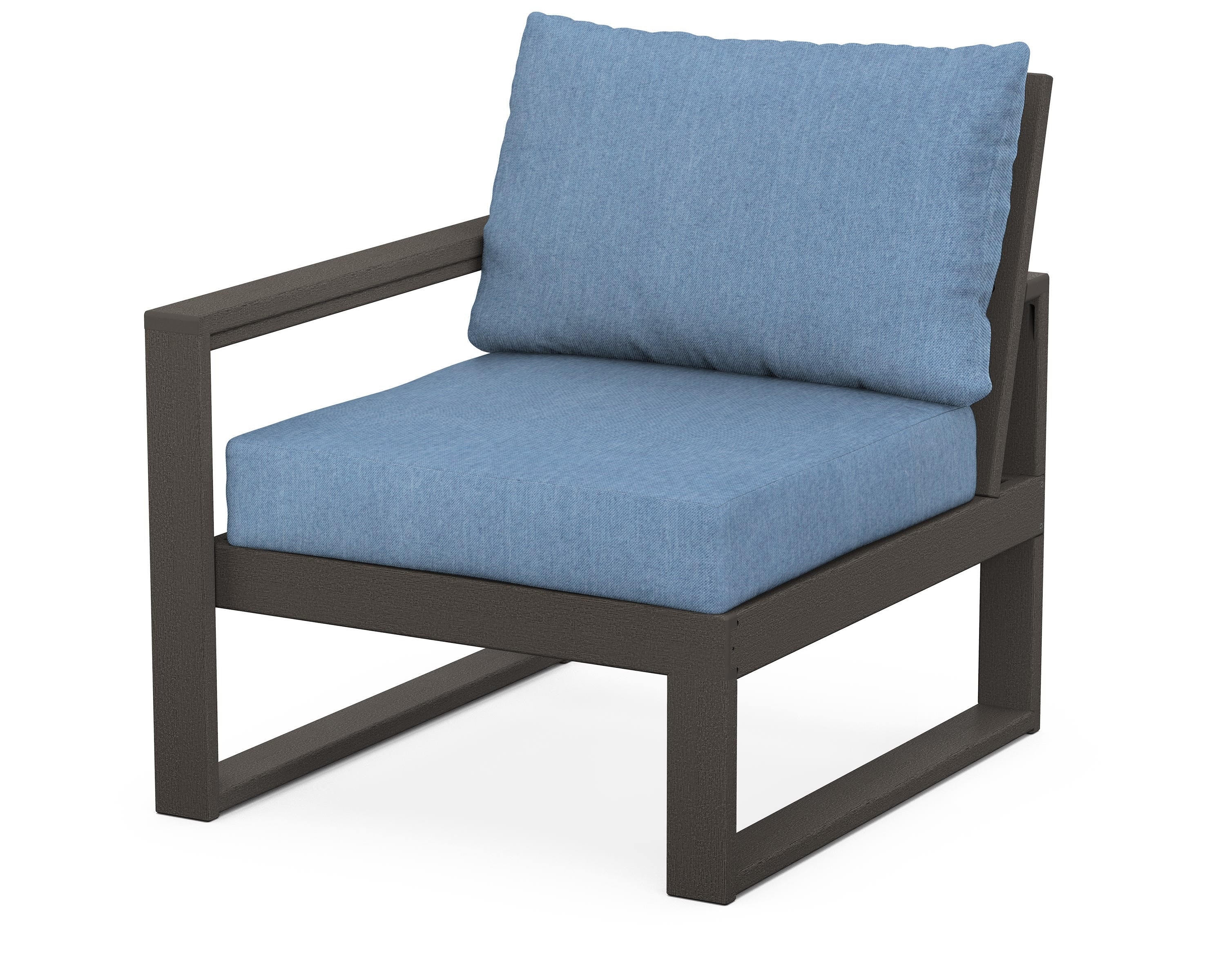 POLYWOOD® EDGE Modular Left Arm Chair in Vintage Coffee / Sky Blue
