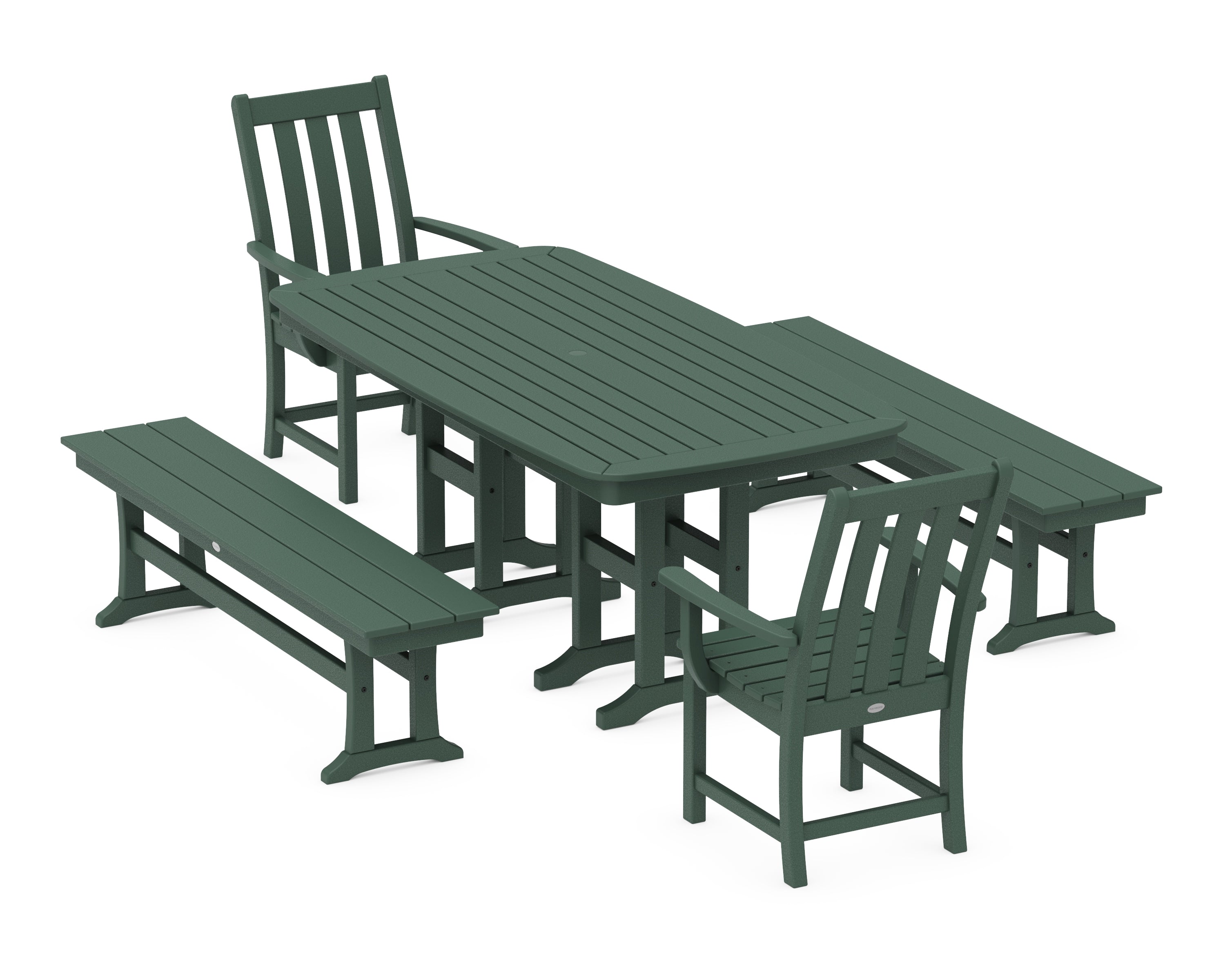 POLYWOOD® Vineyard 5-Piece Dining Set with Benches in Green