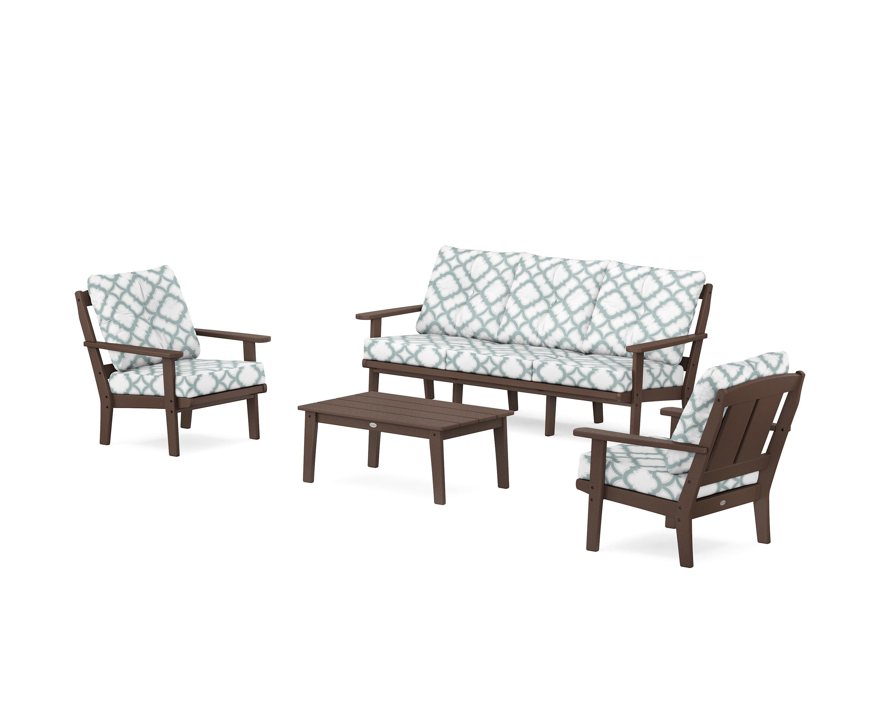 POLYWOOD® Mission 4-Piece Deep Seating Set with Sofa in Mahogany / Trellis Glacier Spa