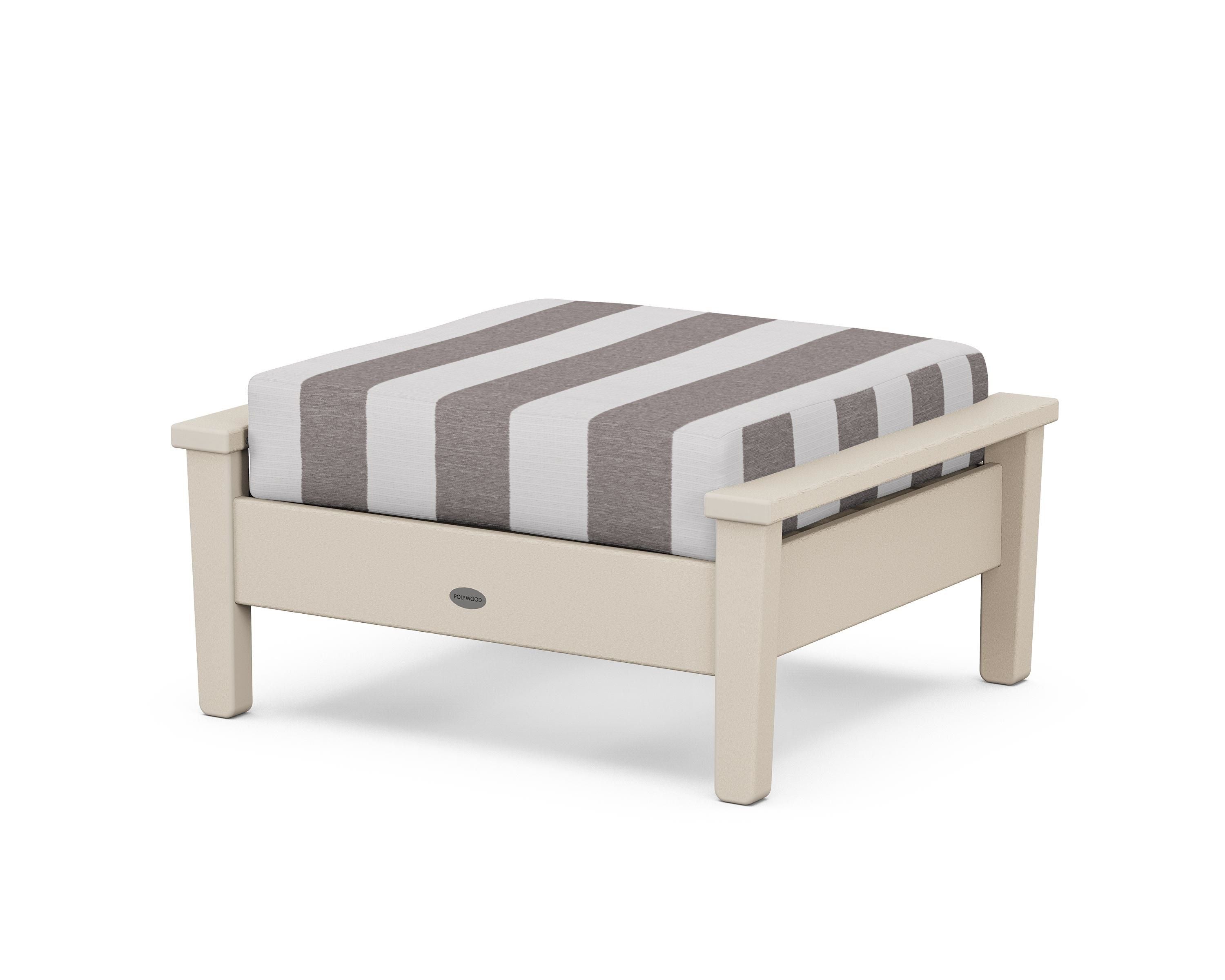 POLYWOOD® Prescott Deep Seating Ottoman in Sand / Cabana Stripe Grey Mist